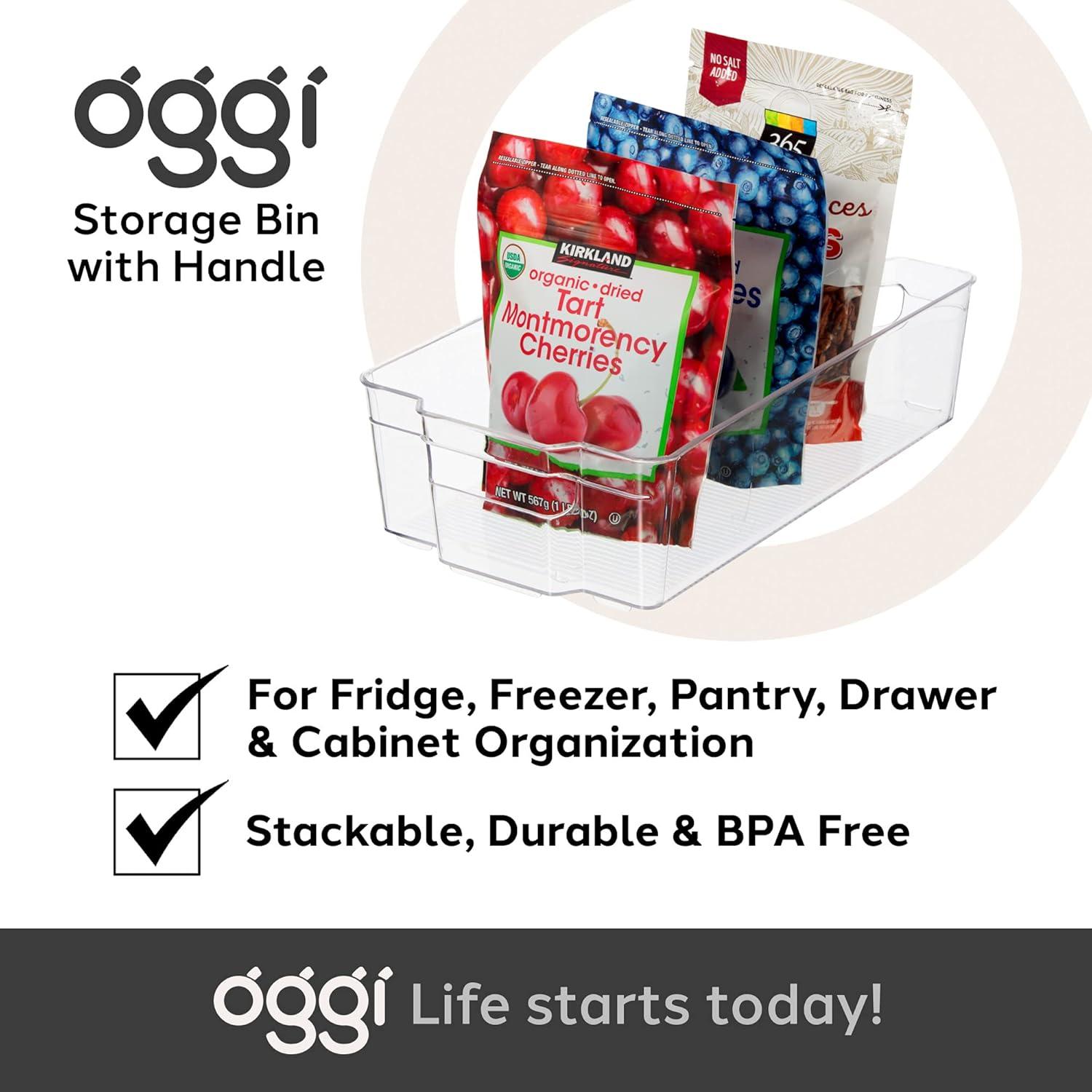 imageOGGI Stackable Storage Bin With Handle  Large 1475quot x 85quot x 375quot  Ideal for Kitchen Organization Pantry Storage Fridge Organizing Clear1475 x 85 x 375