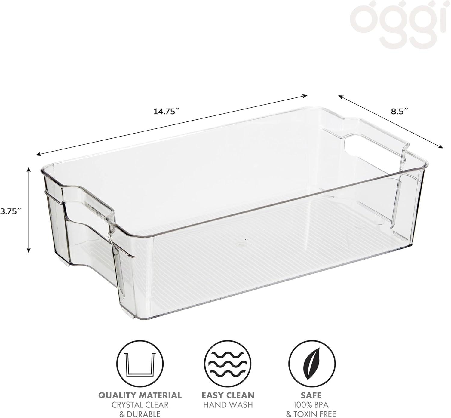 imageOGGI Stackable Storage Bin With Handle  Large 1475quot x 85quot x 375quot  Ideal for Kitchen Organization Pantry Storage Fridge Organizing Clear1475 x 85 x 375