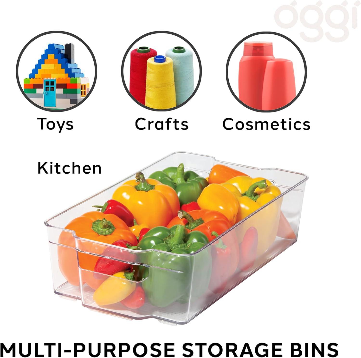 imageOGGI Stackable Storage Bin With Handle  Large 1475quot x 85quot x 375quot  Ideal for Kitchen Organization Pantry Storage Fridge Organizing Clear1475 x 85 x 375