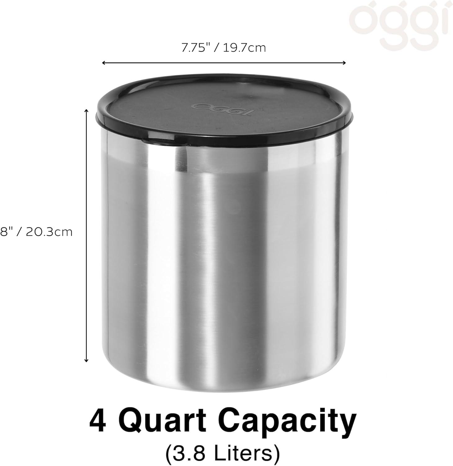 imageOGGI Stainless Steel Grease Container with Handle Removable Strainer and Flip Top Lid Perfect container for fryer oil bacon drippings lard and ghee oil Can capacity  025 Gall  1 Qt  095 Lt1 Gallon  4 Quart  375 Liter