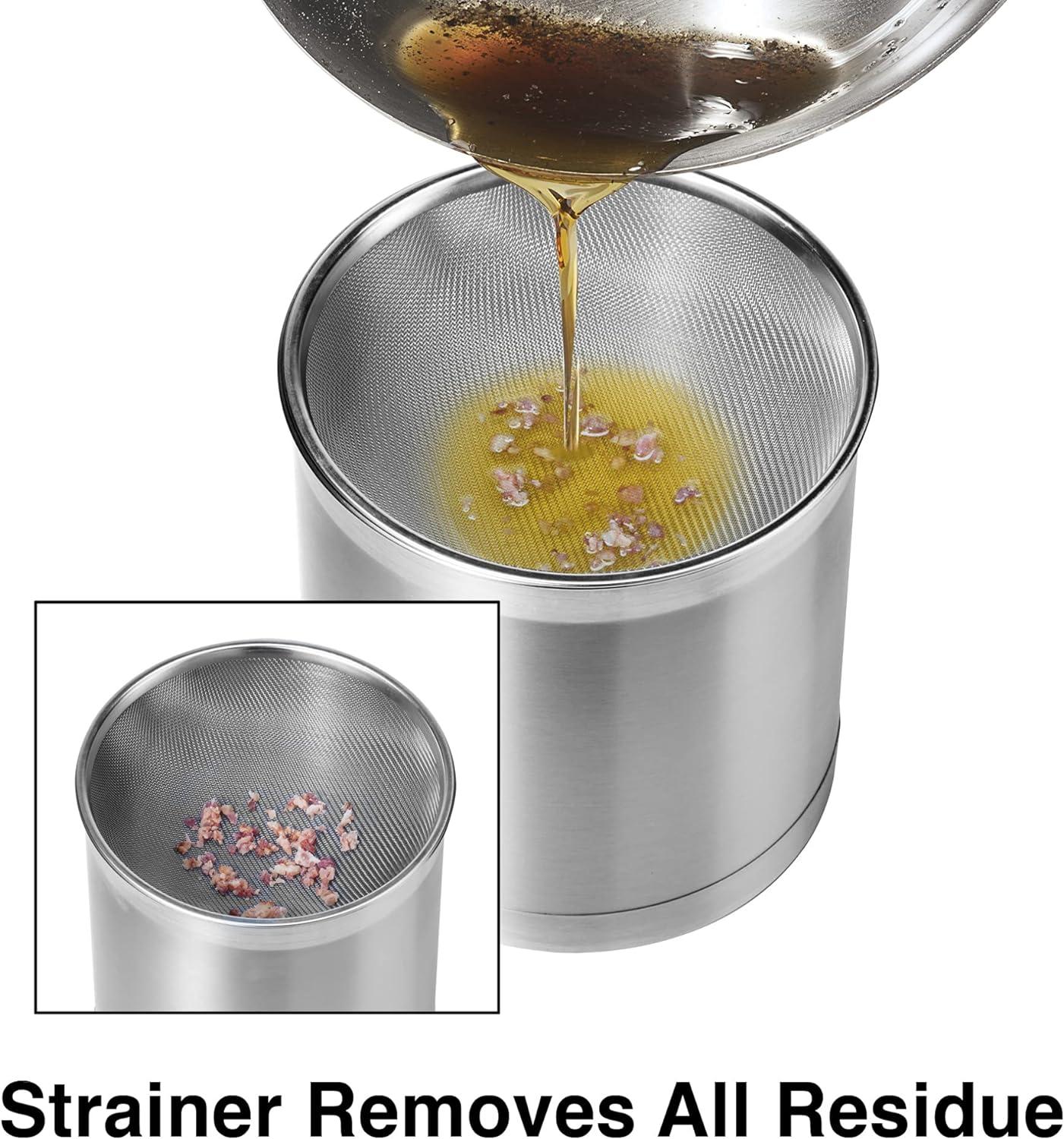 imageOGGI Stainless Steel Grease Container with Handle Removable Strainer and Flip Top Lid Perfect container for fryer oil bacon drippings lard and ghee oil Can capacity  025 Gall  1 Qt  095 Lt1 Gallon  4 Quart  375 Liter