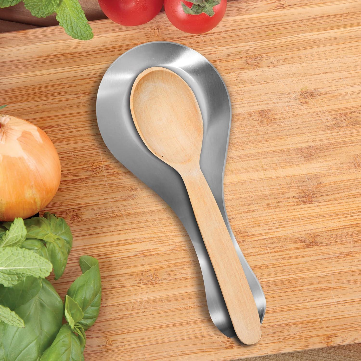 imageOGGI Stainless Steel Spoon Rest Long Handle Holds Kitchen Utensils in Place Great Spoon Rest for Counter Stove Top or Coffee Station Kitchen Accessories Utensil Rest StainlessStainless Steel