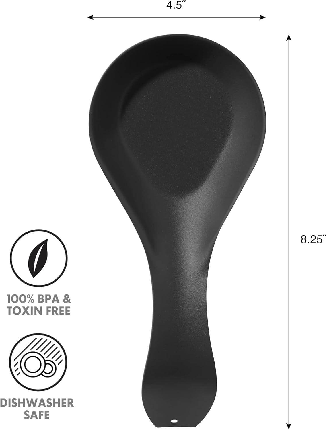 imageOGGI Stainless Steel Spoon Rest Long Handle Holds Kitchen Utensils in Place Great Spoon Rest for Counter Stove Top or Coffee Station Kitchen Accessories Utensil Rest StainlessBlack