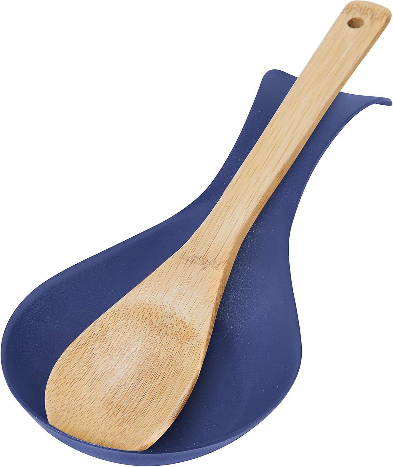 imageOGGI Stainless Steel Spoon Rest Long Handle Holds Kitchen Utensils in Place Great Spoon Rest for Counter Stove Top or Coffee Station Kitchen Accessories Utensil Rest StainlessBlue