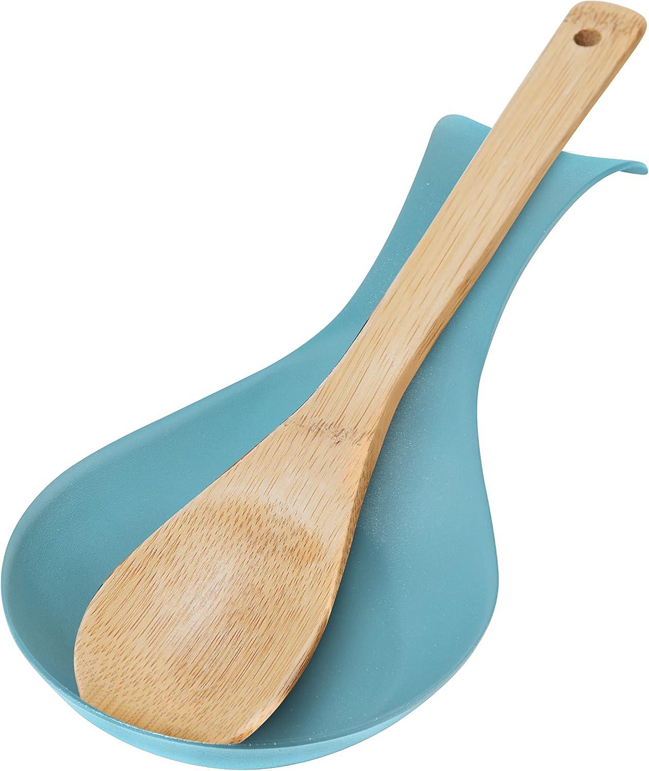 imageOGGI Stainless Steel Spoon Rest Long Handle Holds Kitchen Utensils in Place Great Spoon Rest for Counter Stove Top or Coffee Station Kitchen Accessories Utensil Rest StainlessTurquoise