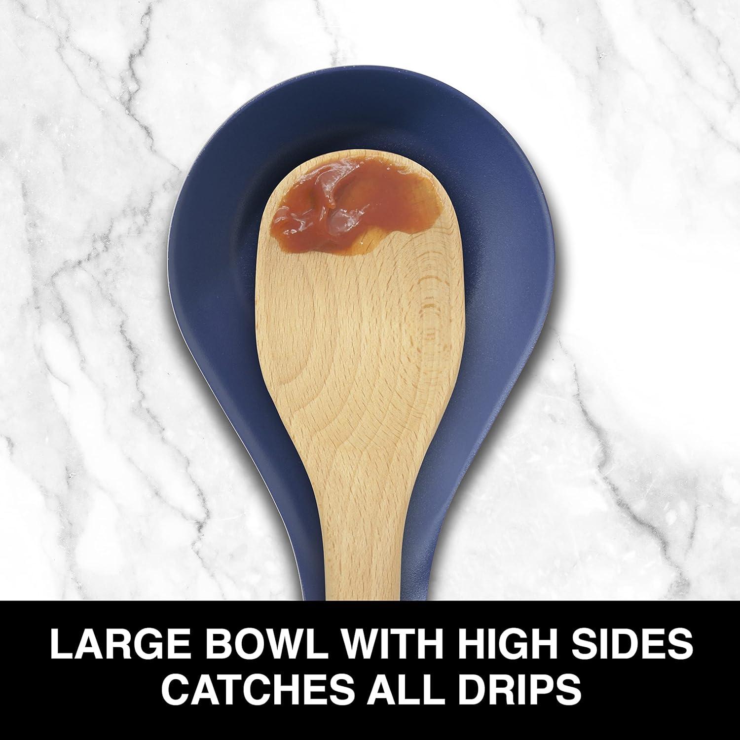 imageOGGI Stainless Steel Spoon Rest Long Handle Holds Kitchen Utensils in Place Great Spoon Rest for Counter Stove Top or Coffee Station Kitchen Accessories Utensil Rest StainlessBlue