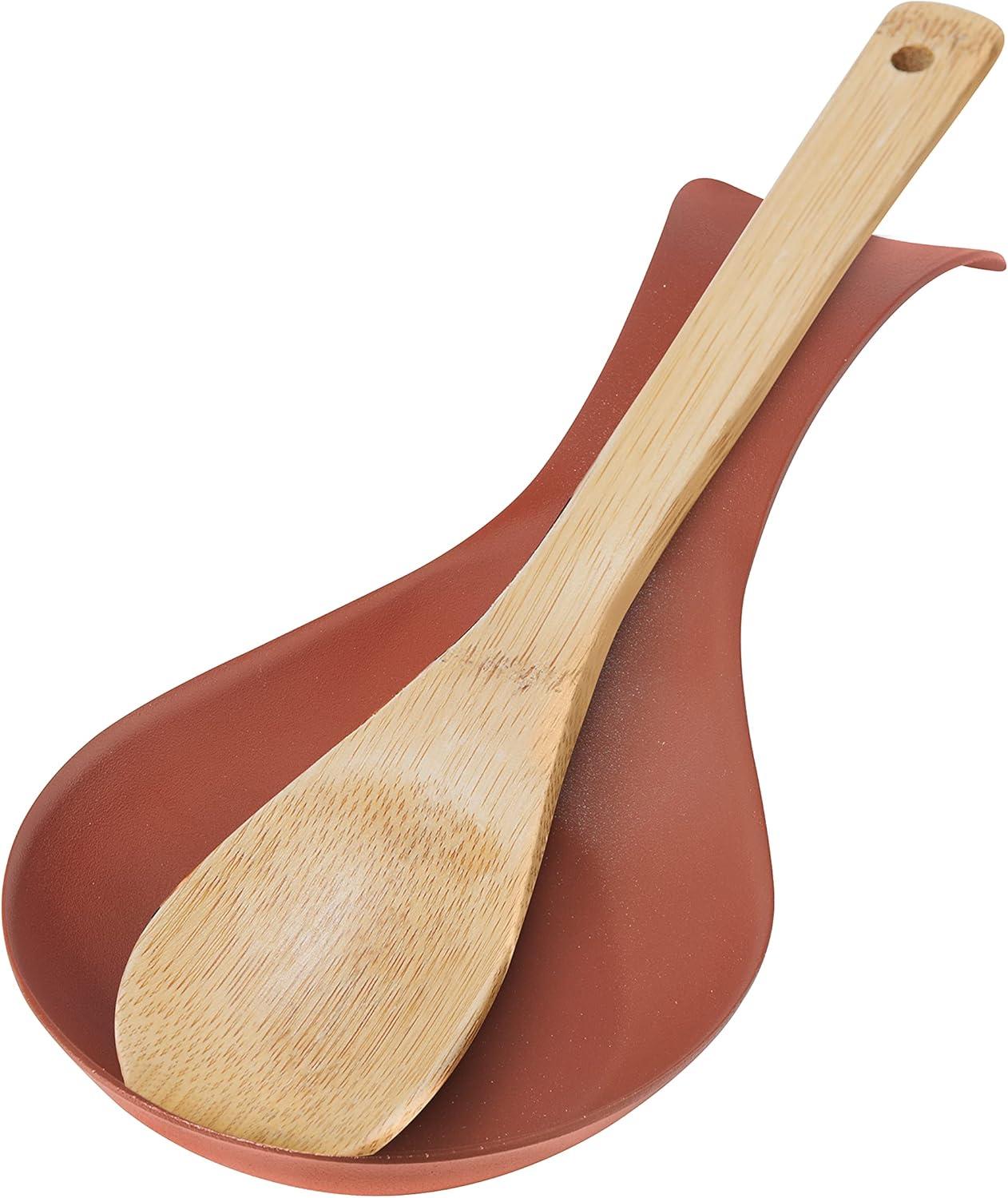 imageOGGI Stainless Steel Spoon Rest Long Handle Holds Kitchen Utensils in Place Great Spoon Rest for Counter Stove Top or Coffee Station Kitchen Accessories Utensil Rest StainlessBrick Red