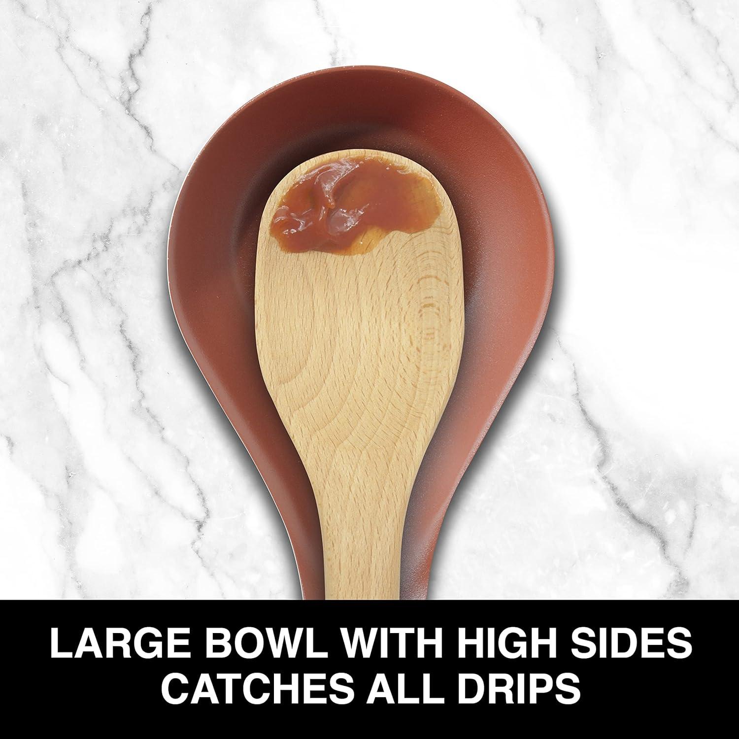 imageOGGI Stainless Steel Spoon Rest Long Handle Holds Kitchen Utensils in Place Great Spoon Rest for Counter Stove Top or Coffee Station Kitchen Accessories Utensil Rest StainlessBrick Red