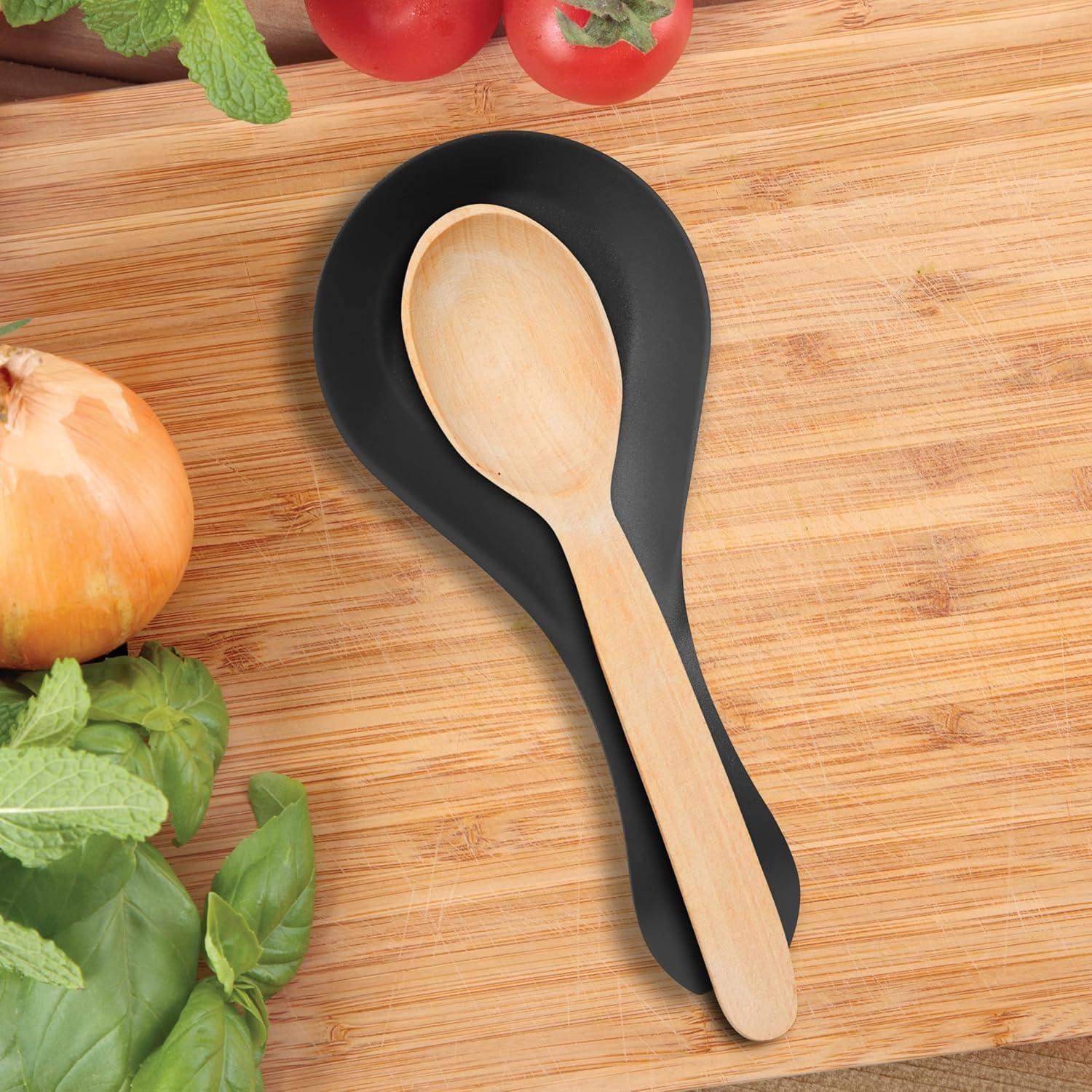 imageOGGI Stainless Steel Spoon Rest Long Handle Holds Kitchen Utensils in Place Great Spoon Rest for Counter Stove Top or Coffee Station Kitchen Accessories Utensil Rest StainlessBlack