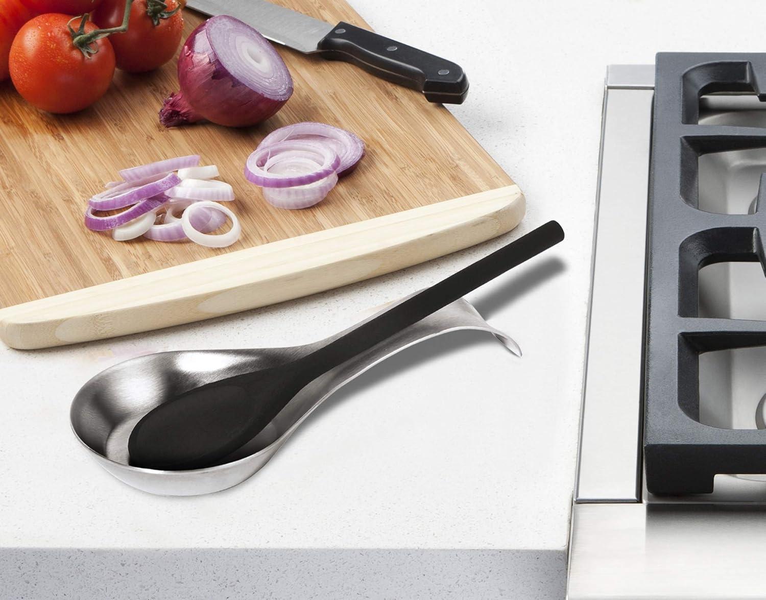 imageOGGI Stainless Steel Spoon Rest Long Handle Holds Kitchen Utensils in Place Great Spoon Rest for Counter Stove Top or Coffee Station Kitchen Accessories Utensil Rest StainlessStainless Steel