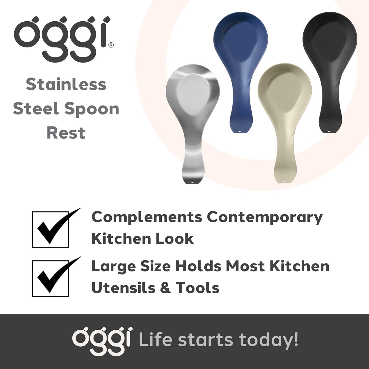 imageOGGI Stainless Steel Spoon Rest Long Handle Holds Kitchen Utensils in Place Great Spoon Rest for Counter Stove Top or Coffee Station Kitchen Accessories Utensil Rest StainlessOlive