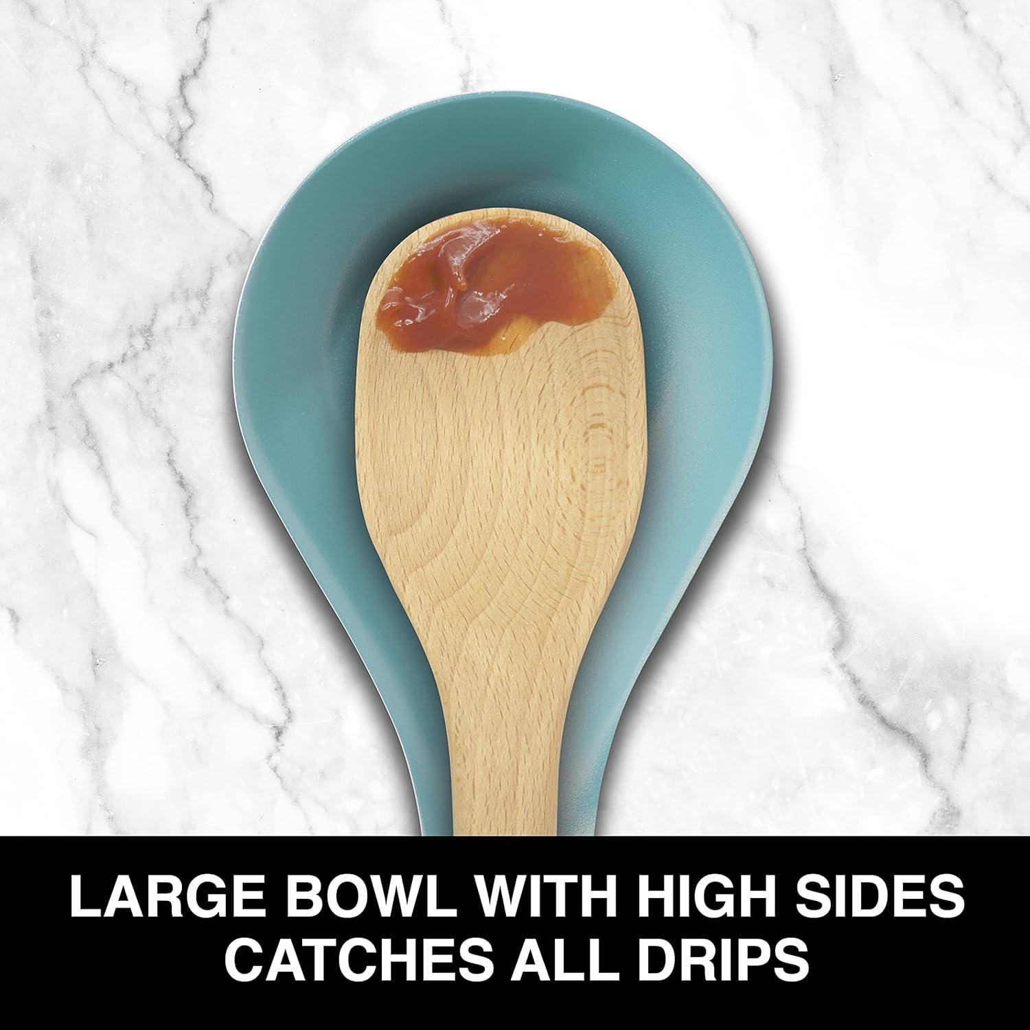 imageOGGI Stainless Steel Spoon Rest Long Handle Holds Kitchen Utensils in Place Great Spoon Rest for Counter Stove Top or Coffee Station Kitchen Accessories Utensil Rest StainlessTurquoise