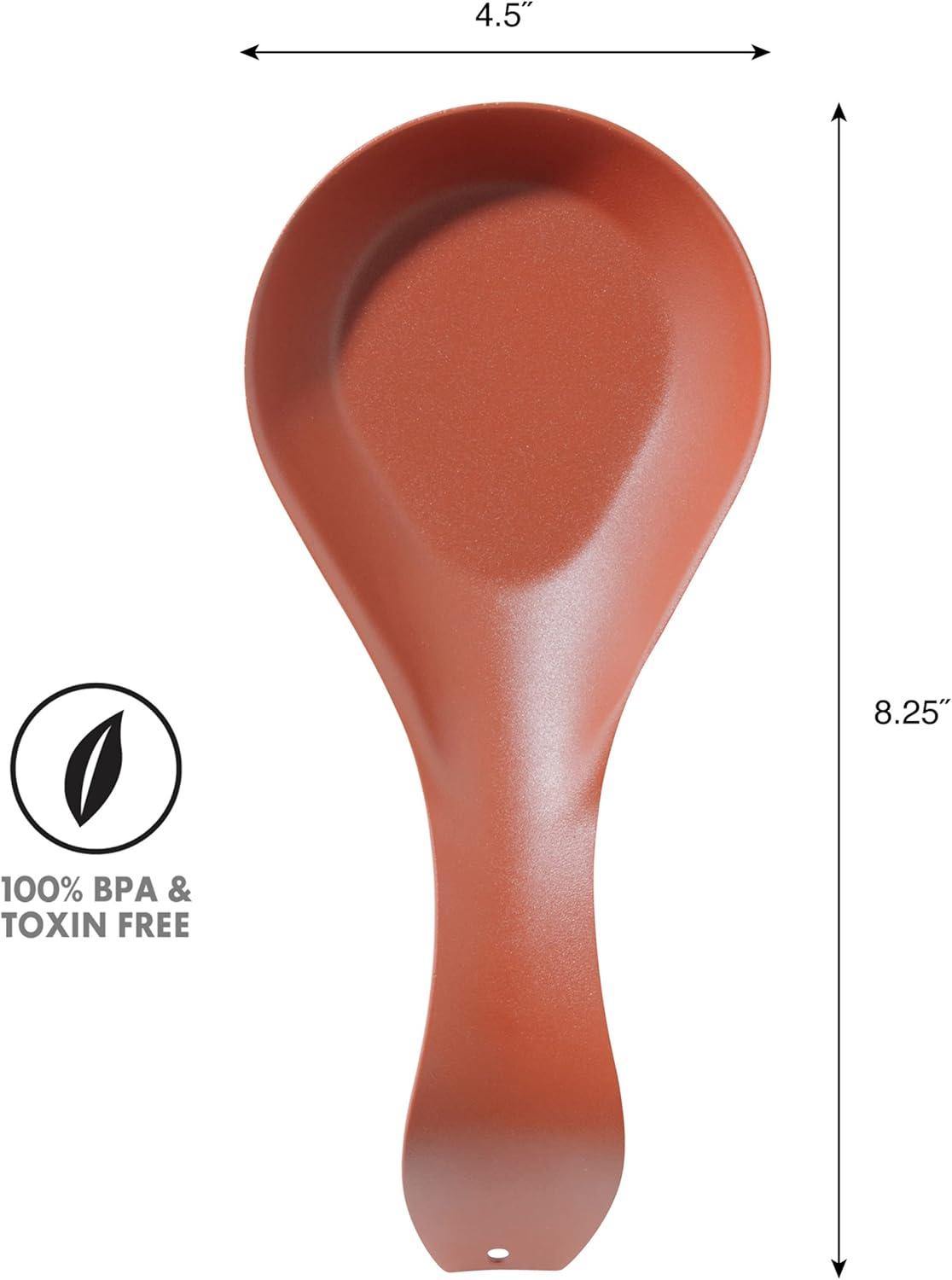 imageOGGI Stainless Steel Spoon Rest Long Handle Holds Kitchen Utensils in Place Great Spoon Rest for Counter Stove Top or Coffee Station Kitchen Accessories Utensil Rest StainlessBrick Red