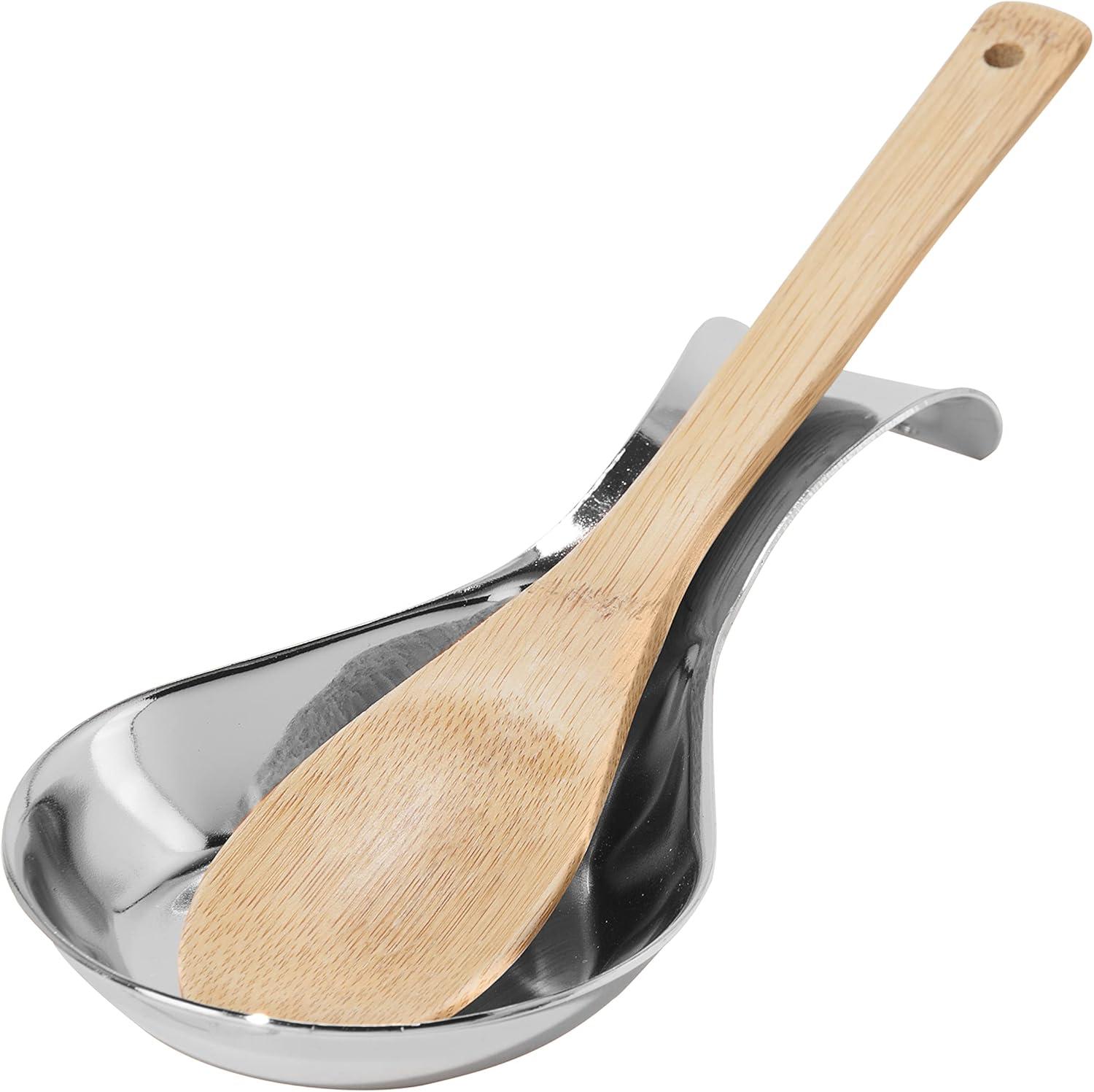 imageOGGI Stainless Steel Spoon Rest Long Handle Holds Kitchen Utensils in Place Great Spoon Rest for Counter Stove Top or Coffee Station Kitchen Accessories Utensil Rest StainlessStainless Steel