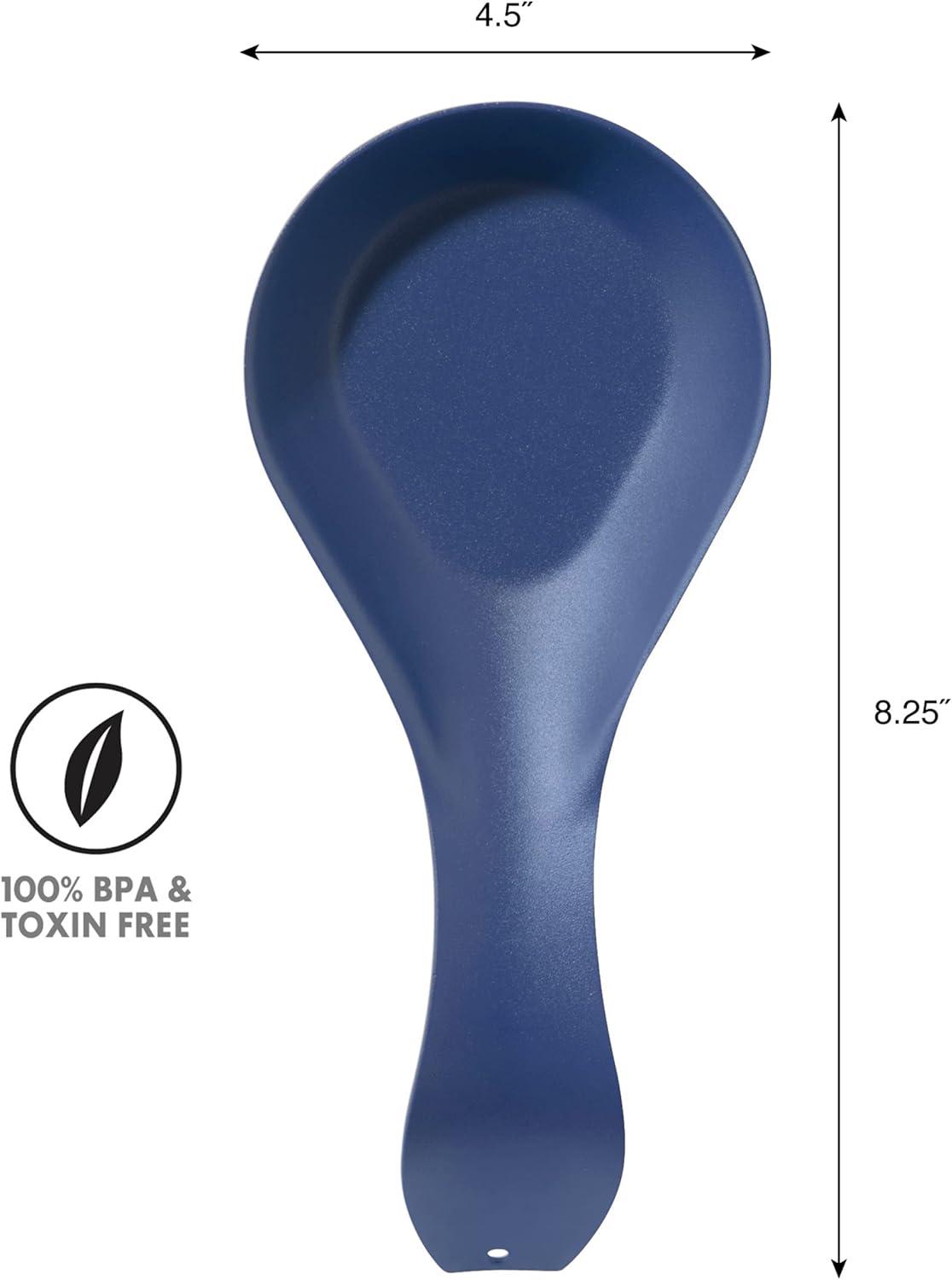 imageOGGI Stainless Steel Spoon Rest Long Handle Holds Kitchen Utensils in Place Great Spoon Rest for Counter Stove Top or Coffee Station Kitchen Accessories Utensil Rest StainlessBlue