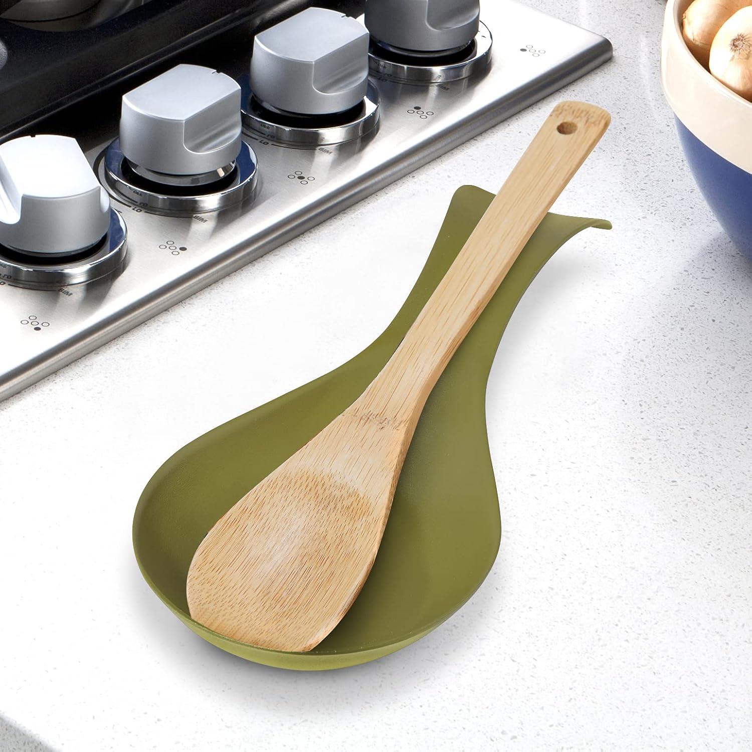 imageOGGI Stainless Steel Spoon Rest Long Handle Holds Kitchen Utensils in Place Great Spoon Rest for Counter Stove Top or Coffee Station Kitchen Accessories Utensil Rest StainlessOlive