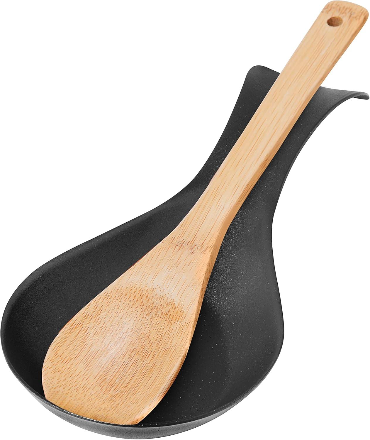 imageOGGI Stainless Steel Spoon Rest Long Handle Holds Kitchen Utensils in Place Great Spoon Rest for Counter Stove Top or Coffee Station Kitchen Accessories Utensil Rest StainlessBlack