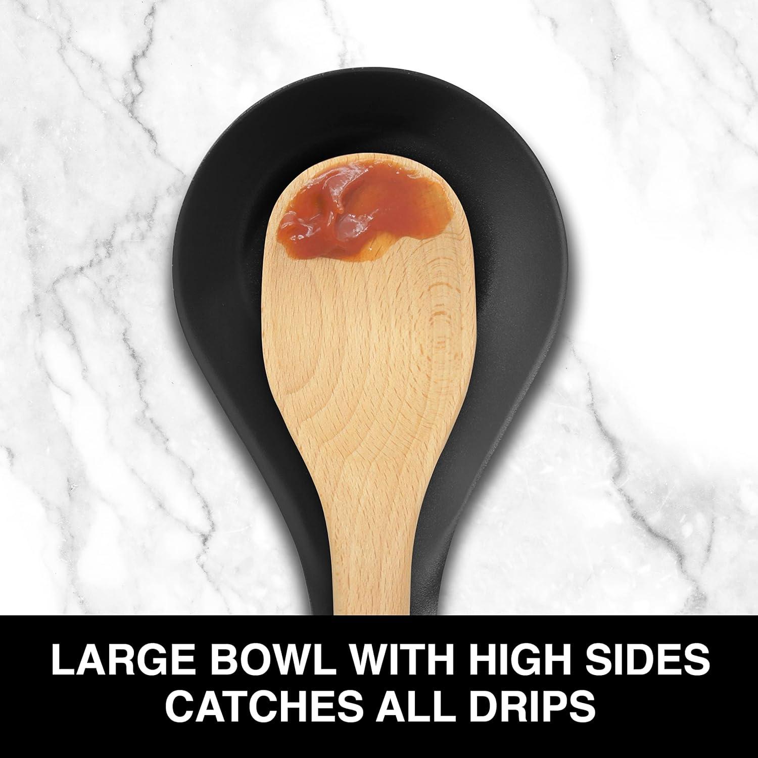 imageOGGI Stainless Steel Spoon Rest Long Handle Holds Kitchen Utensils in Place Great Spoon Rest for Counter Stove Top or Coffee Station Kitchen Accessories Utensil Rest StainlessBlack