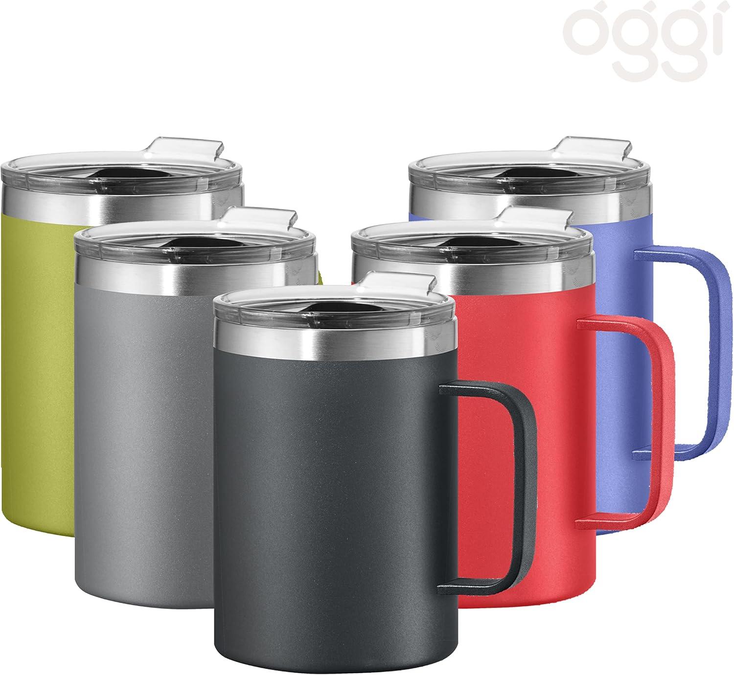 imageOGGI ThermoMug Stainless Steel Insulated Mug Double Wall Vacuum Insulated wHandle ampamp Lid Coffee Cup Camping Mug Travel Thermos 14oz420ml RedBlack
