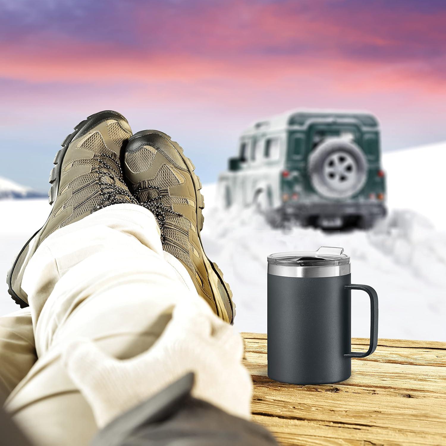 imageOGGI ThermoMug Stainless Steel Insulated Mug Double Wall Vacuum Insulated wHandle ampamp Lid Coffee Cup Camping Mug Travel Thermos 14oz420ml RedBlack