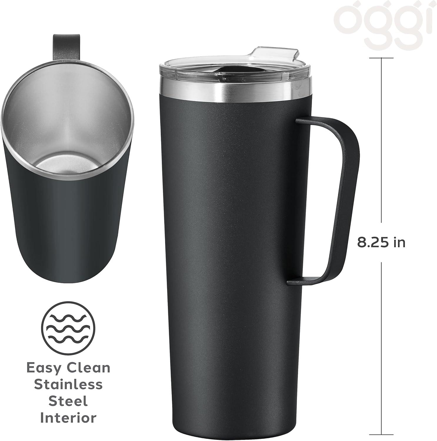 imageOGGI ThermoMug Stainless Steel Insulated Mug Double Wall Vacuum Insulated wHandle ampamp Lid Coffee Cup Camping Mug Travel Thermos 14oz420ml RedBlack