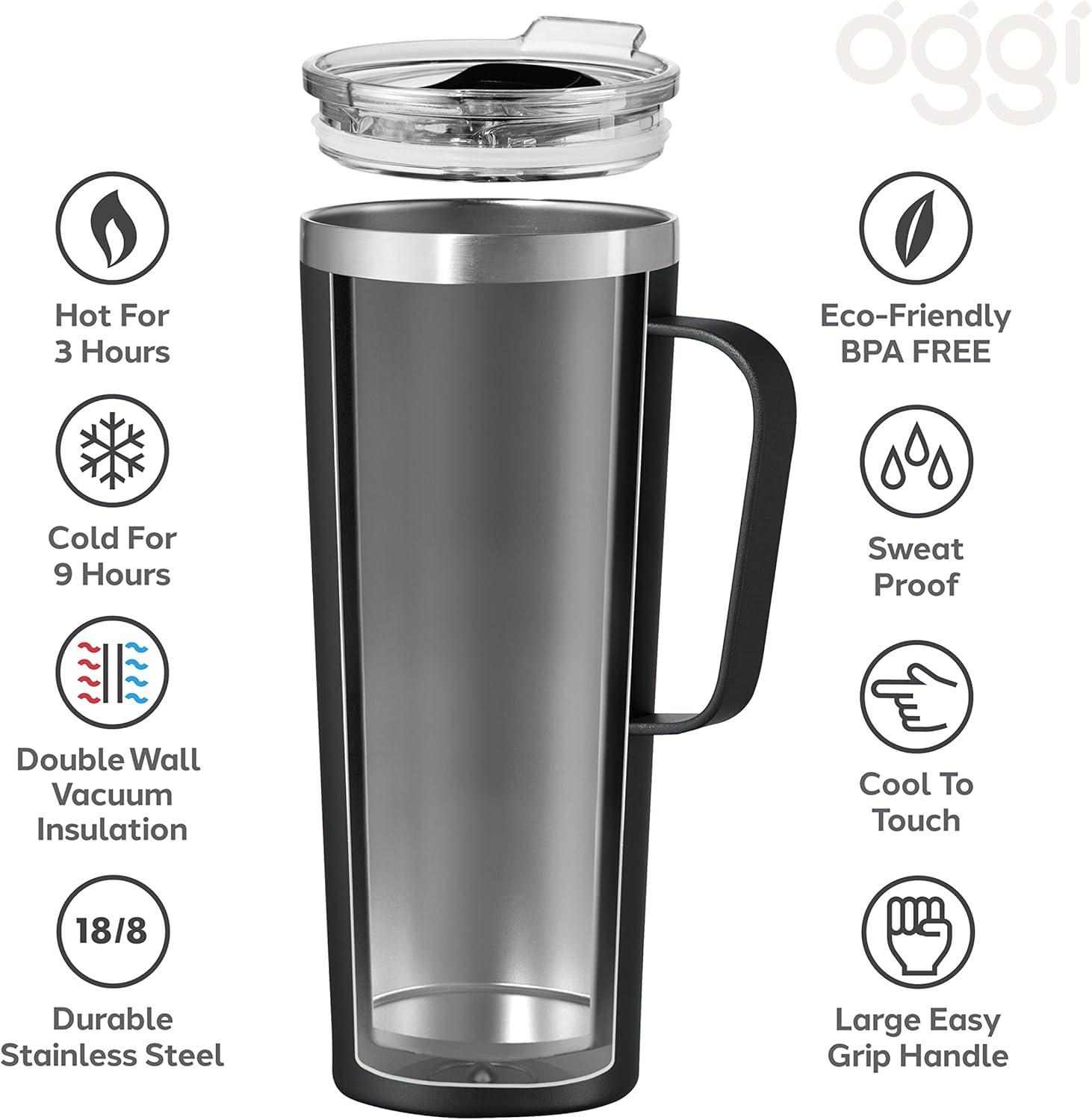 imageOGGI ThermoMug Stainless Steel Insulated Mug Double Wall Vacuum Insulated wHandle ampamp Lid Coffee Cup Camping Mug Travel Thermos 14oz420ml RedBlack