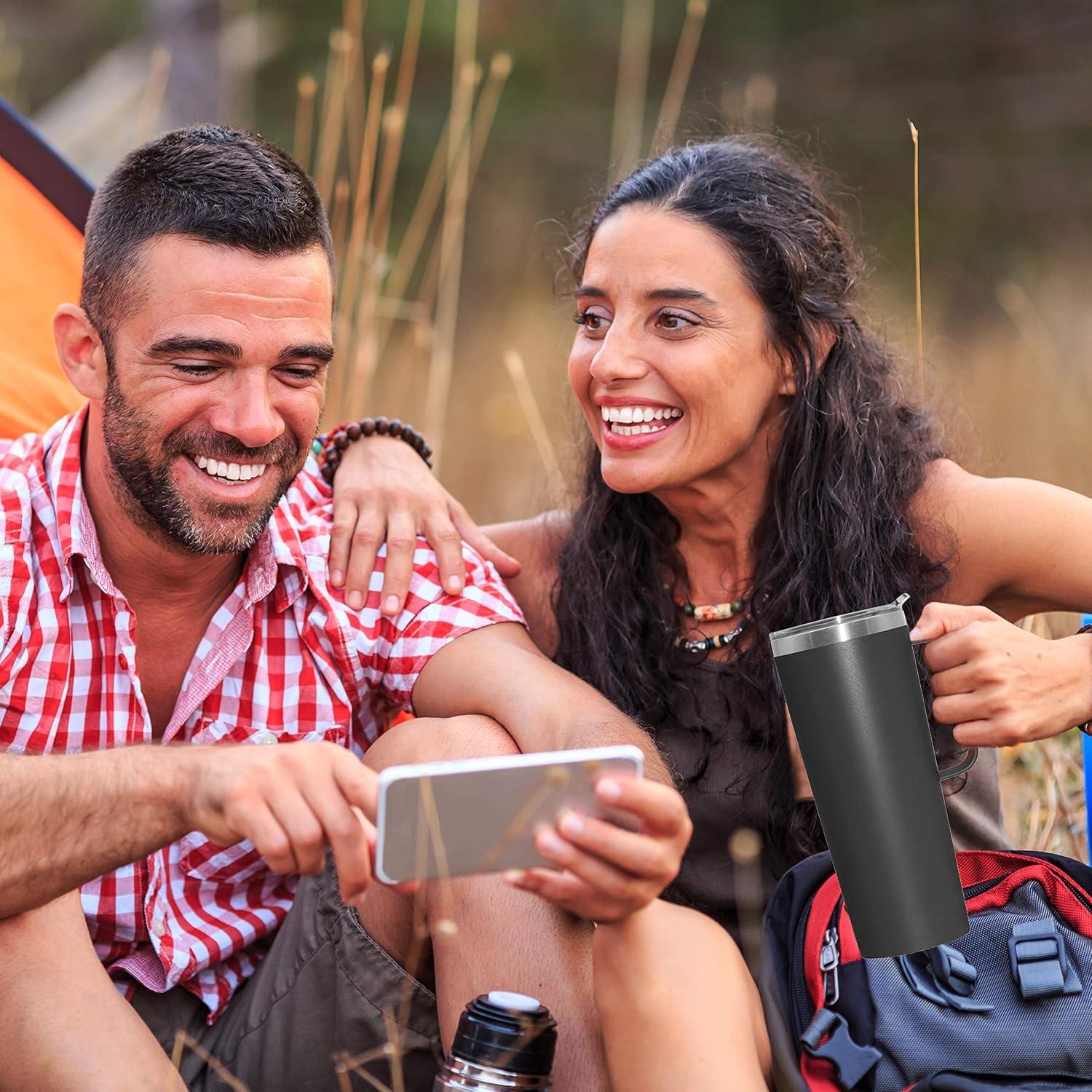 imageOGGI ThermoMug Stainless Steel Insulated Mug Double Wall Vacuum Insulated wHandle ampamp Lid Coffee Cup Camping Mug Travel Thermos 14oz420ml RedBlack