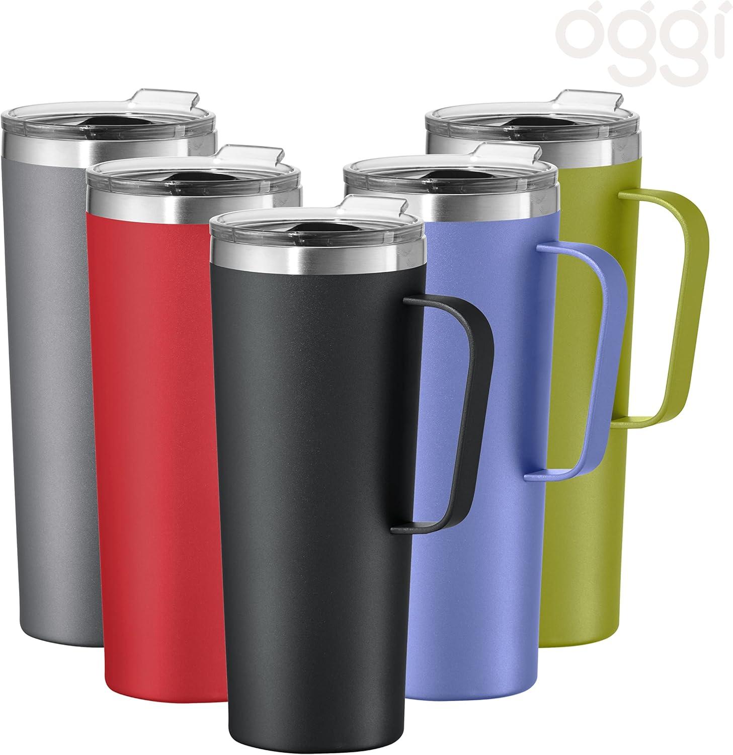 imageOGGI ThermoMug Stainless Steel Insulated Mug Double Wall Vacuum Insulated wHandle ampamp Lid Coffee Cup Camping Mug Travel Thermos 14oz420ml RedBlack