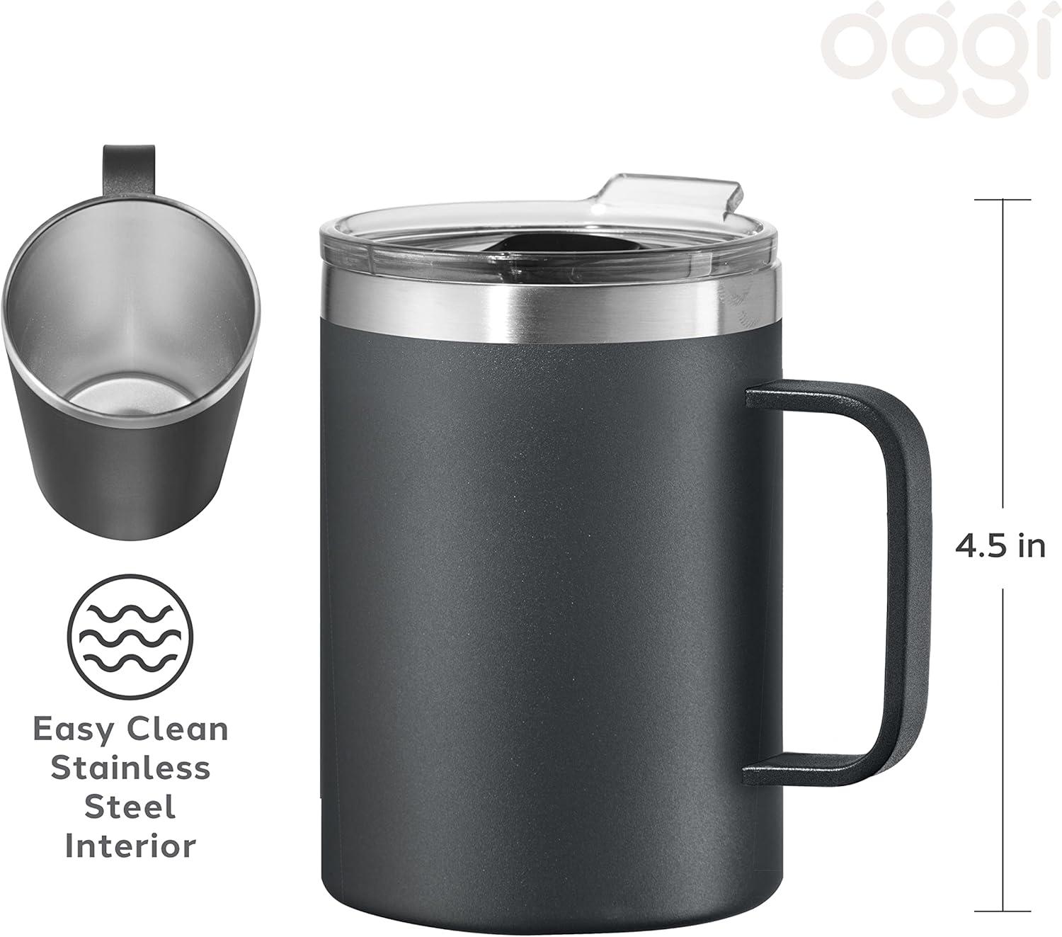 imageOGGI ThermoMug Stainless Steel Insulated Mug Double Wall Vacuum Insulated wHandle ampamp Lid Coffee Cup Camping Mug Travel Thermos 14oz420ml RedBlack