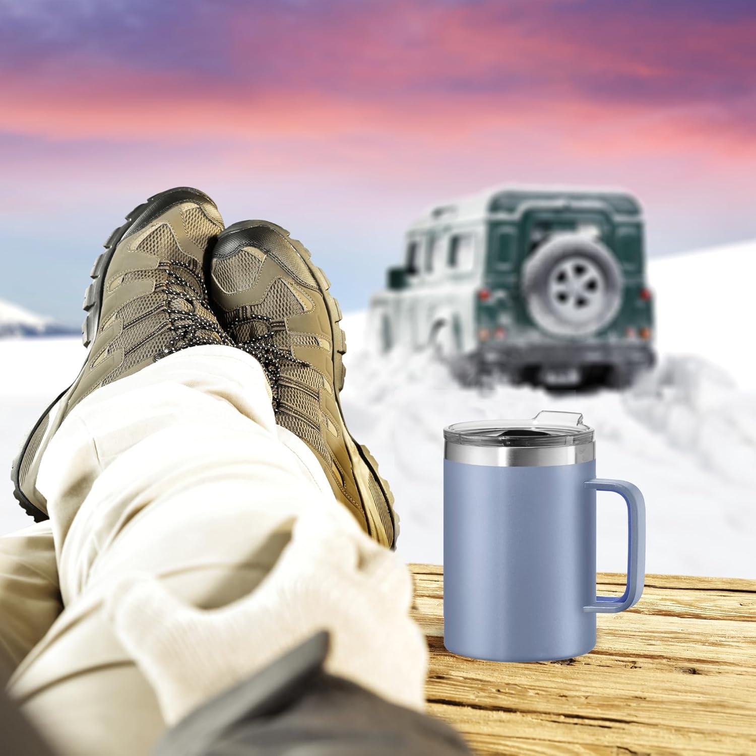 imageOGGI ThermoMug Stainless Steel Insulated Mug Double Wall Vacuum Insulated wHandle ampamp Lid Coffee Cup Camping Mug Travel Thermos 14oz420ml RedBlue