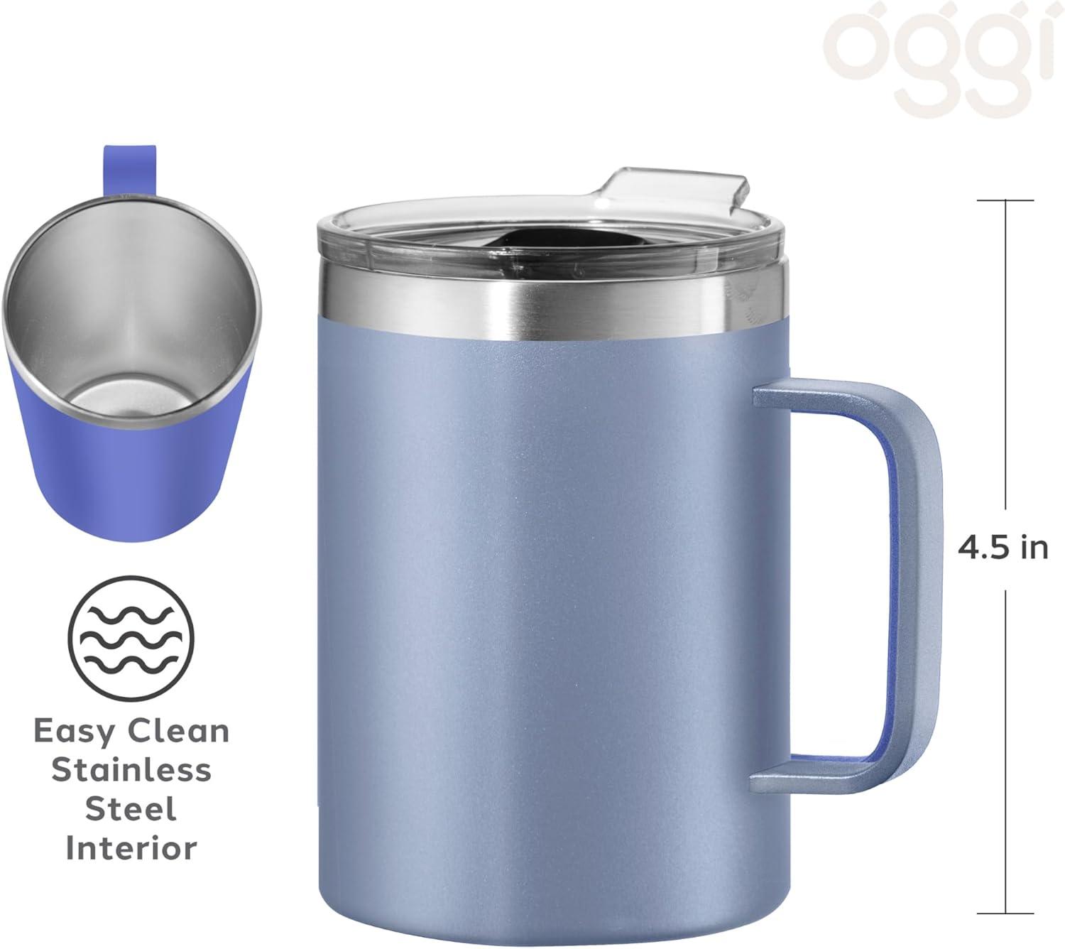 imageOGGI ThermoMug Stainless Steel Insulated Mug Double Wall Vacuum Insulated wHandle ampamp Lid Coffee Cup Camping Mug Travel Thermos 14oz420ml RedBlue