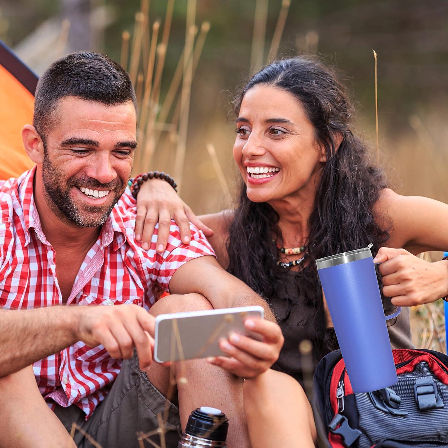 imageOGGI ThermoMug Stainless Steel Insulated Mug Double Wall Vacuum Insulated wHandle ampamp Lid Coffee Cup Camping Mug Travel Thermos 14oz420ml RedBlue