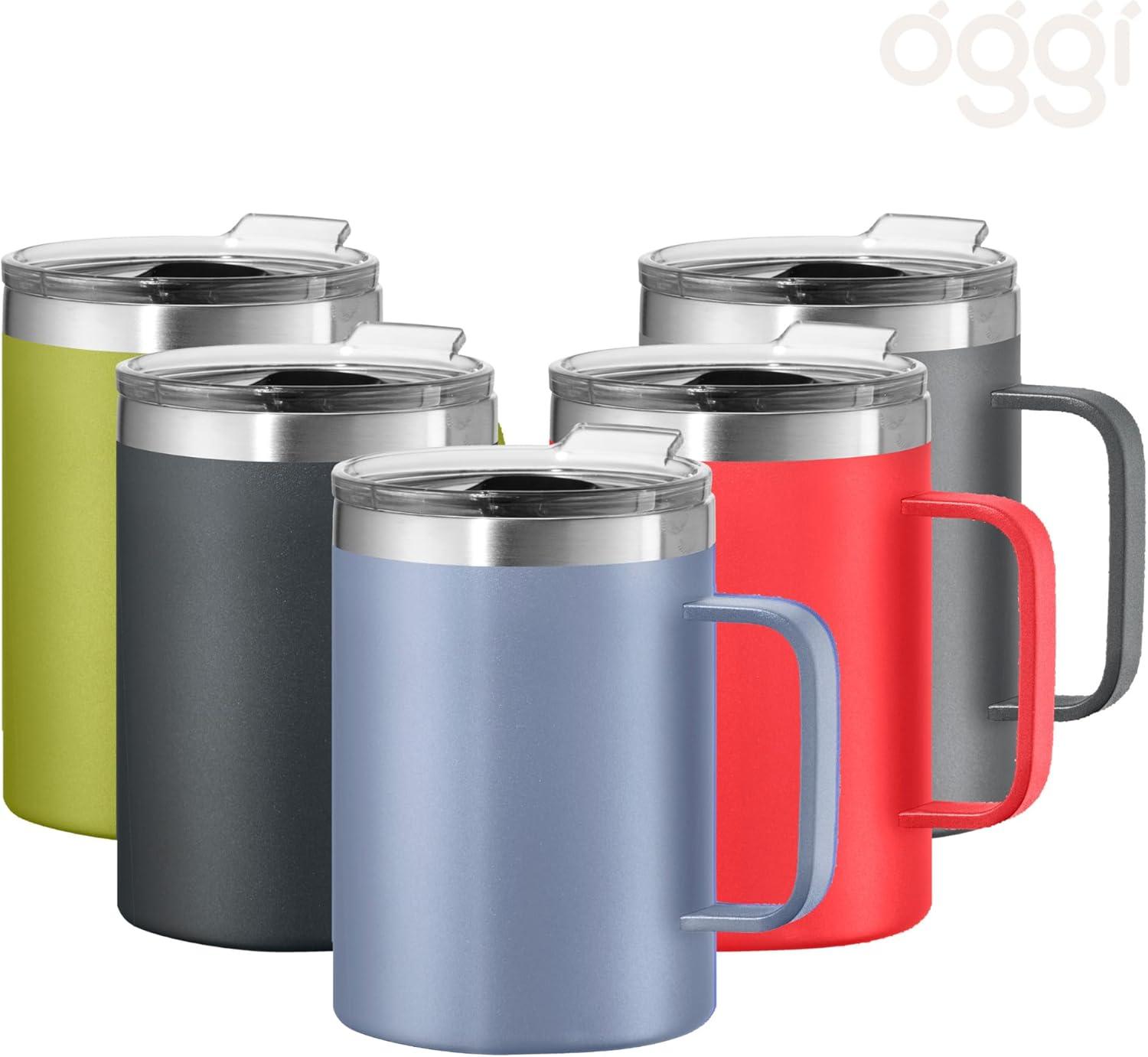 imageOGGI ThermoMug Stainless Steel Insulated Mug Double Wall Vacuum Insulated wHandle ampamp Lid Coffee Cup Camping Mug Travel Thermos 14oz420ml RedBlue