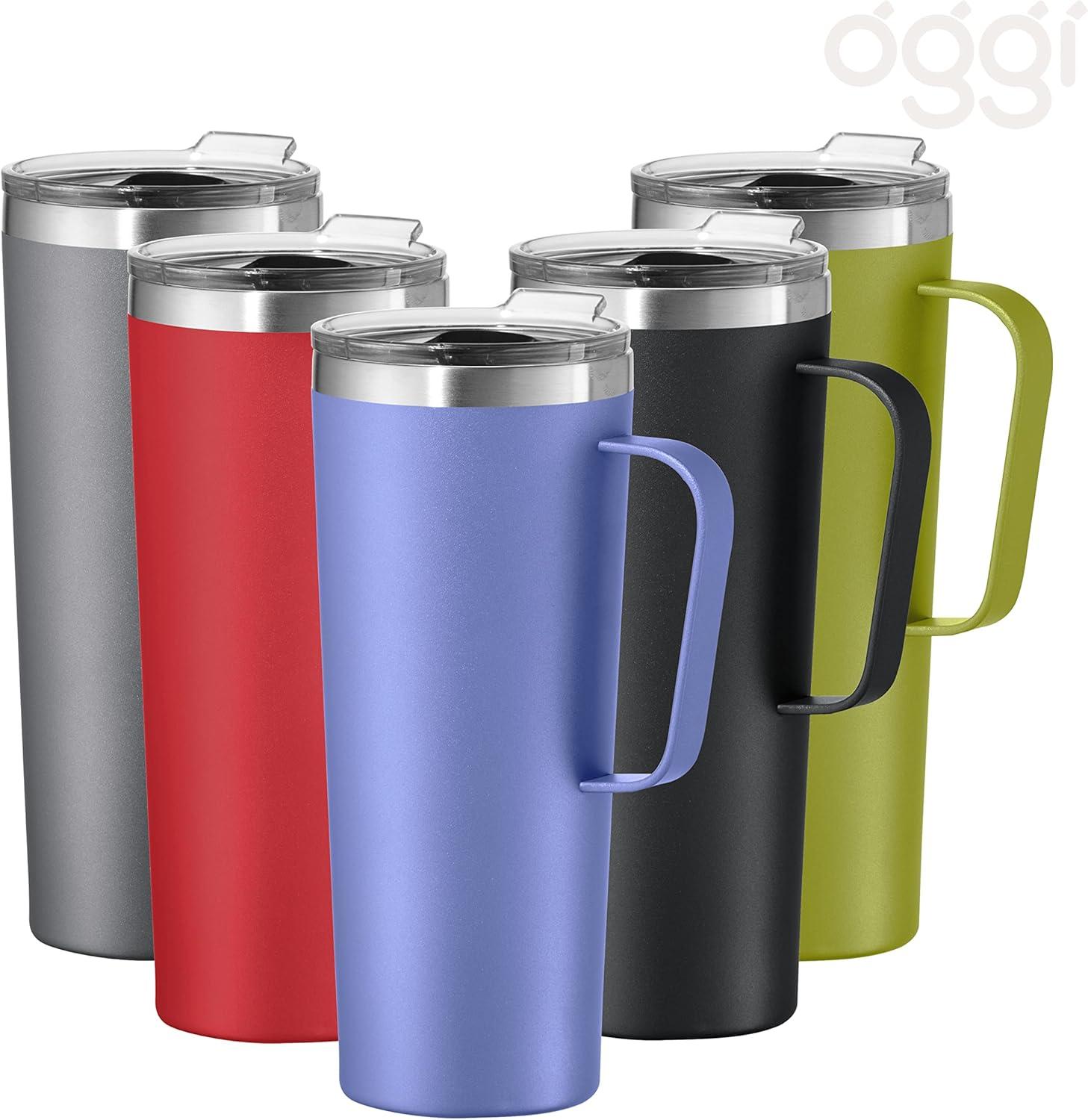 imageOGGI ThermoMug Stainless Steel Insulated Mug Double Wall Vacuum Insulated wHandle ampamp Lid Coffee Cup Camping Mug Travel Thermos 14oz420ml RedBlue