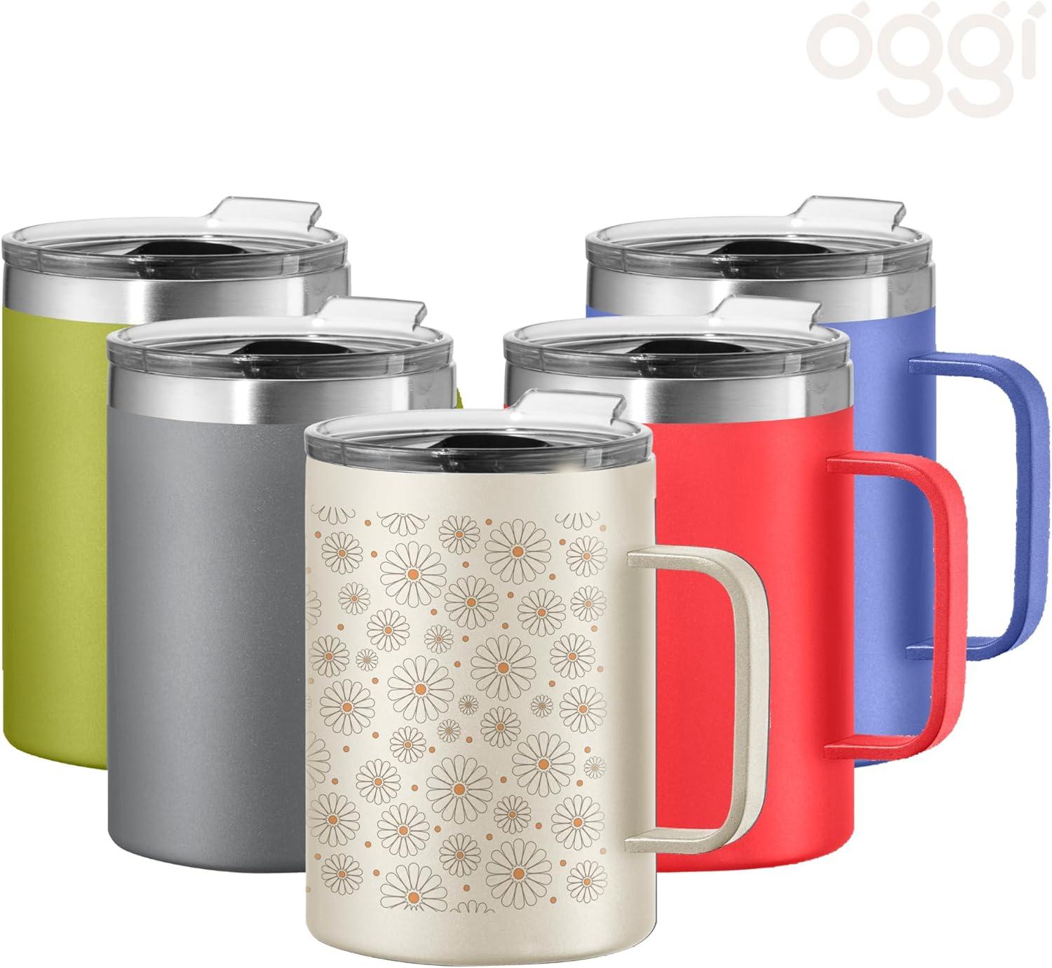 imageOGGI ThermoMug Stainless Steel Insulated Mug Double Wall Vacuum Insulated wHandle ampamp Lid Coffee Cup Camping Mug Travel Thermos 14oz420ml RedDaisy
