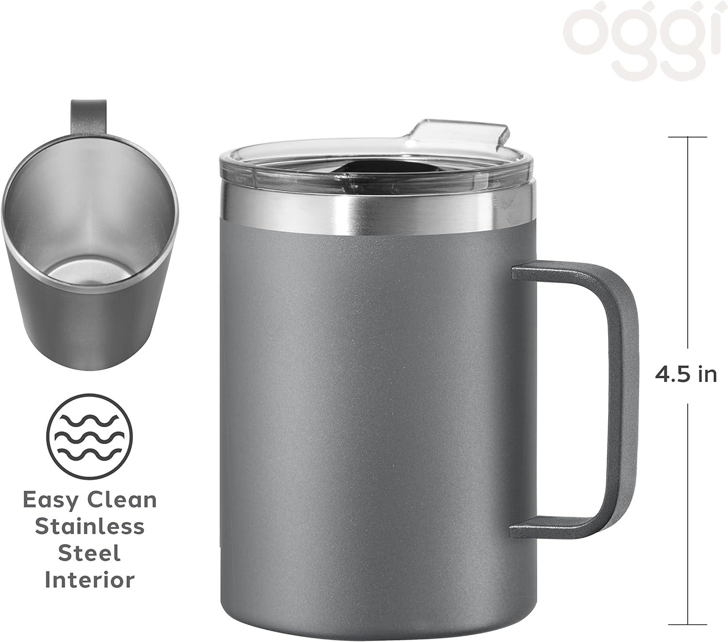 imageOGGI ThermoMug Stainless Steel Insulated Mug Double Wall Vacuum Insulated wHandle ampamp Lid Coffee Cup Camping Mug Travel Thermos 14oz420ml RedGeo Leaf
