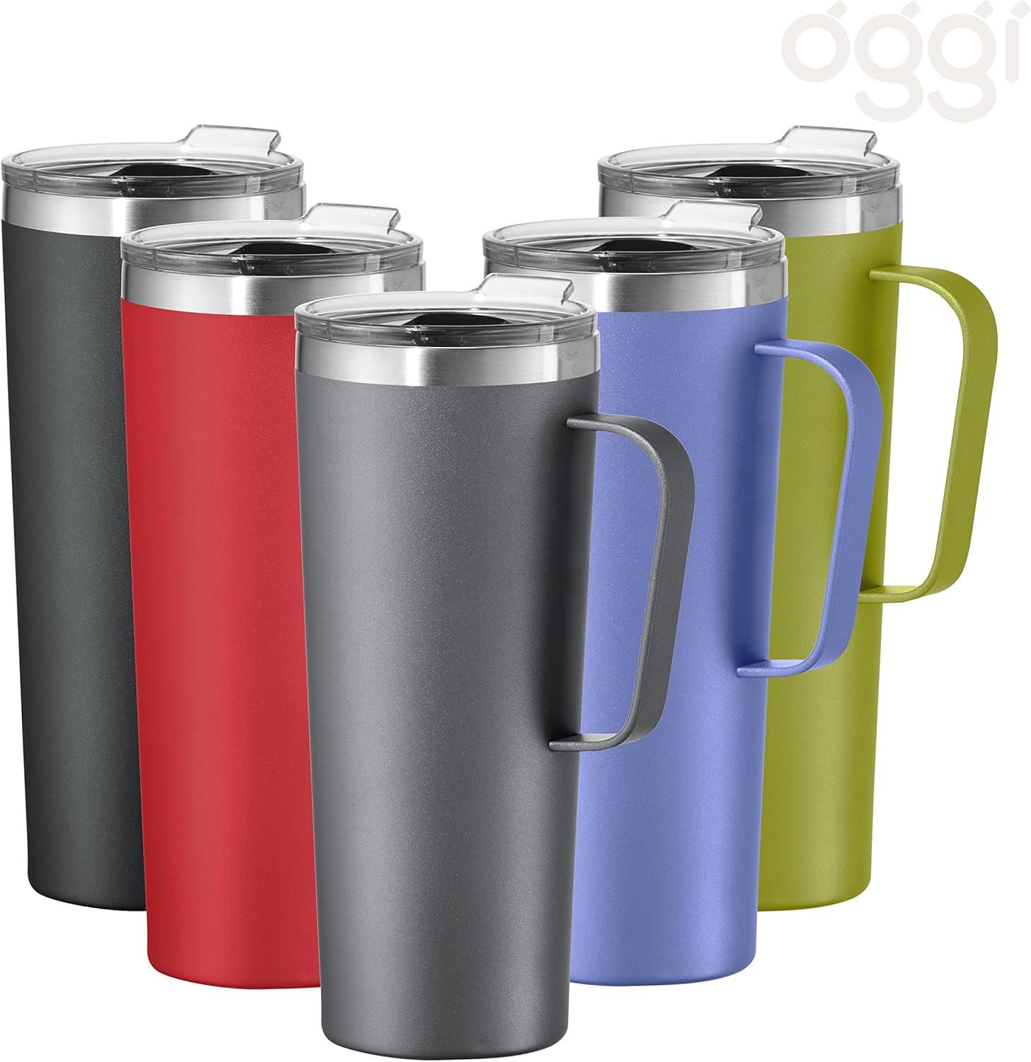 imageOGGI ThermoMug Stainless Steel Insulated Mug Double Wall Vacuum Insulated wHandle ampamp Lid Coffee Cup Camping Mug Travel Thermos 14oz420ml RedGray