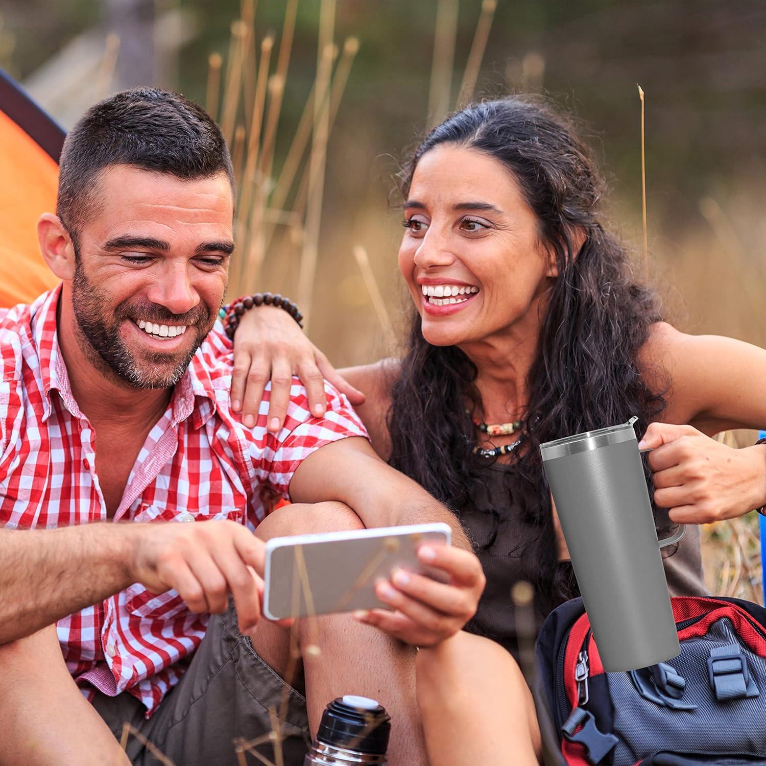 imageOGGI ThermoMug Stainless Steel Insulated Mug Double Wall Vacuum Insulated wHandle ampamp Lid Coffee Cup Camping Mug Travel Thermos 14oz420ml RedGray