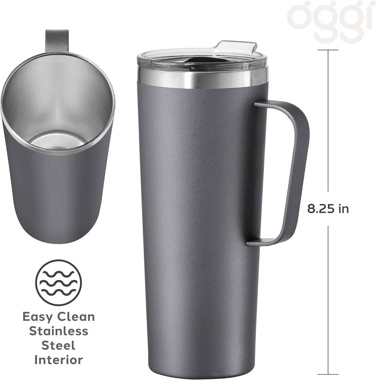 imageOGGI ThermoMug Stainless Steel Insulated Mug Double Wall Vacuum Insulated wHandle ampamp Lid Coffee Cup Camping Mug Travel Thermos 14oz420ml RedGray