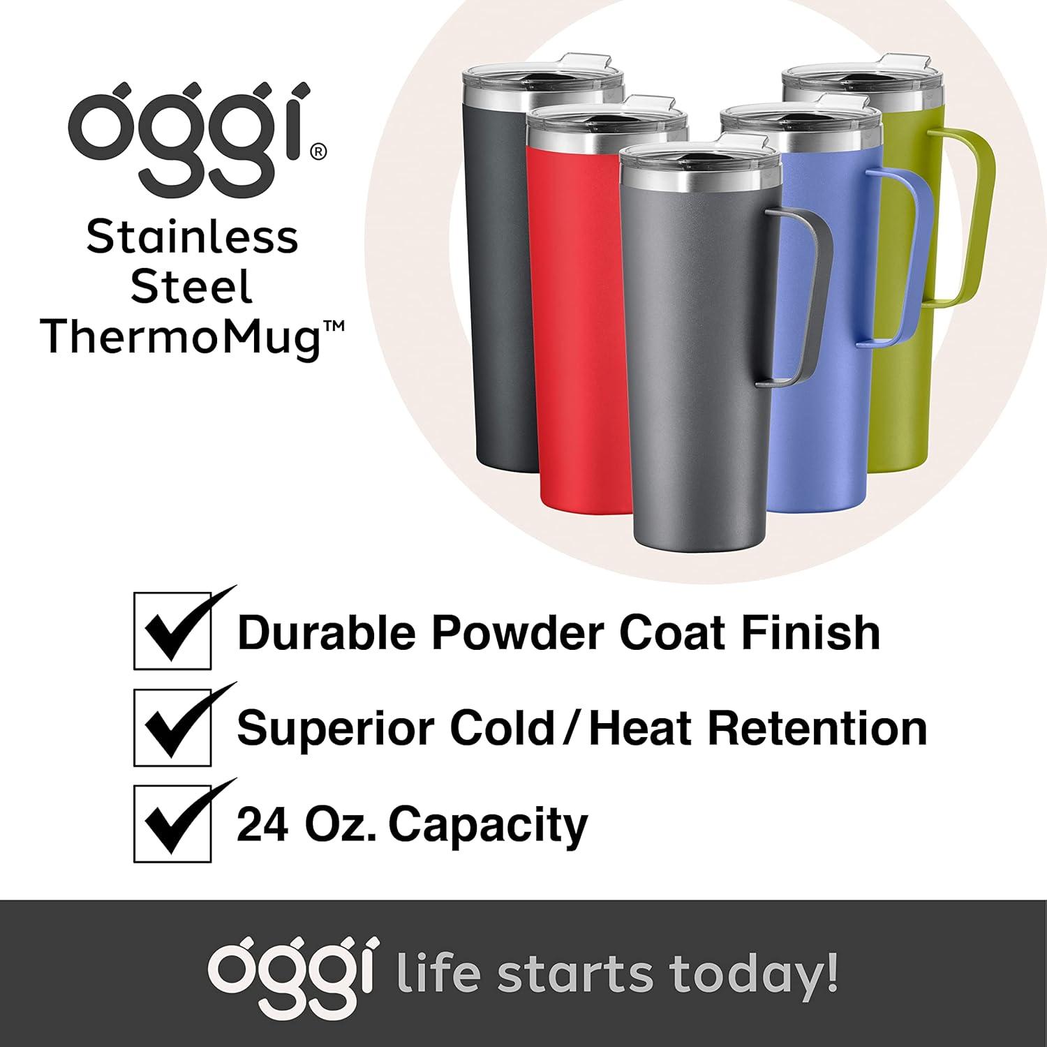 imageOGGI ThermoMug Stainless Steel Insulated Mug Double Wall Vacuum Insulated wHandle ampamp Lid Coffee Cup Camping Mug Travel Thermos 14oz420ml RedGray