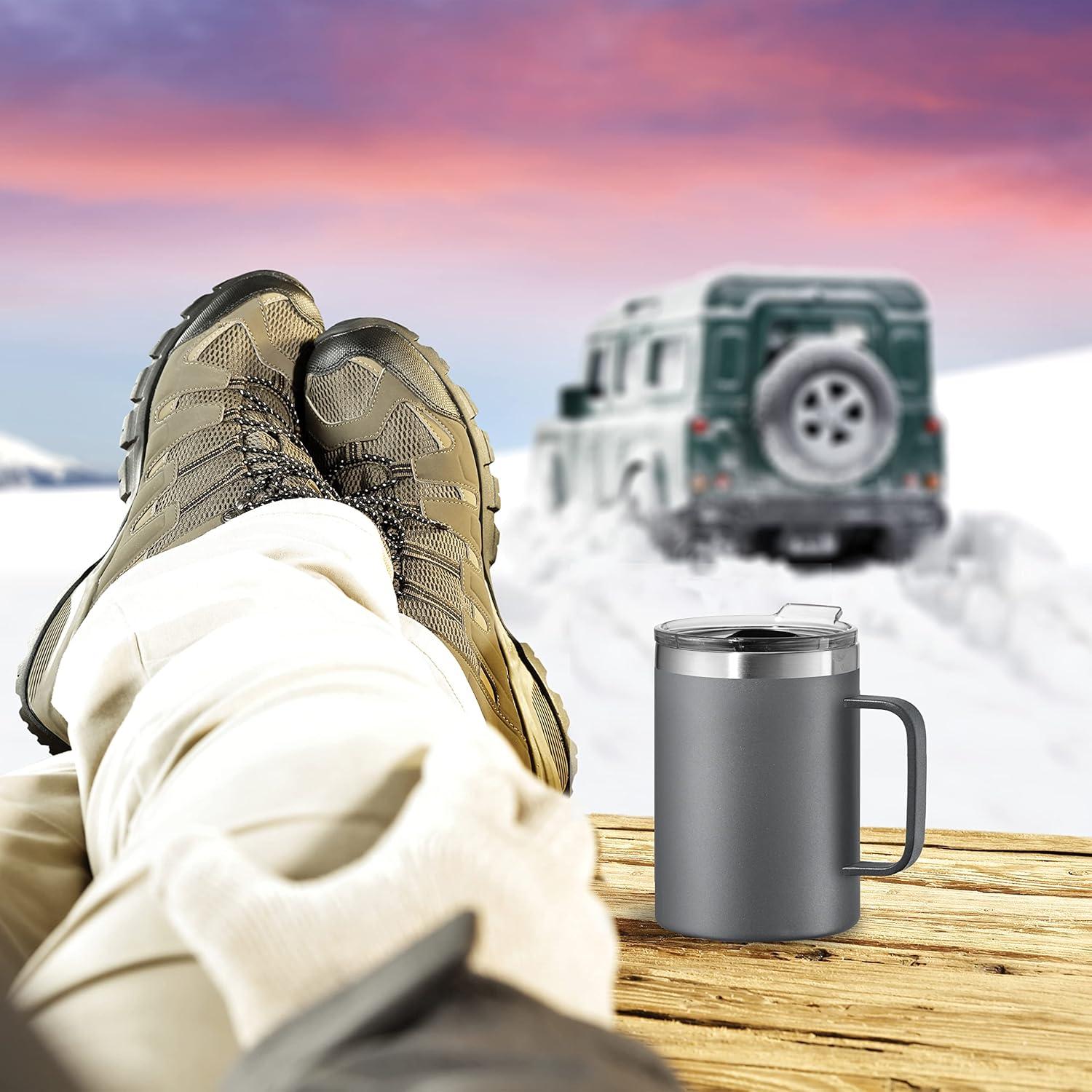 imageOGGI ThermoMug Stainless Steel Insulated Mug Double Wall Vacuum Insulated wHandle ampamp Lid Coffee Cup Camping Mug Travel Thermos 14oz420ml RedGray