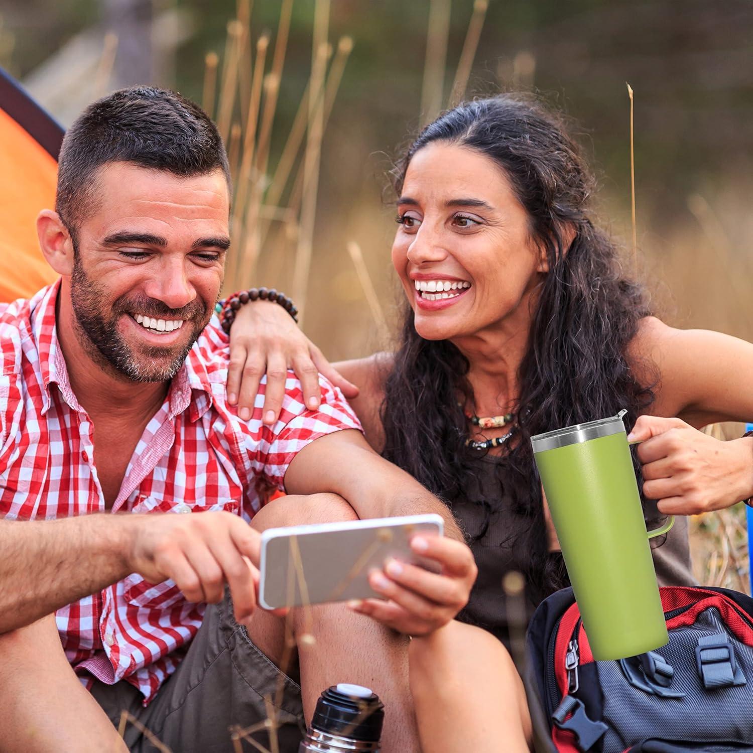 imageOGGI ThermoMug Stainless Steel Insulated Mug Double Wall Vacuum Insulated wHandle ampamp Lid Coffee Cup Camping Mug Travel Thermos 14oz420ml RedGreen