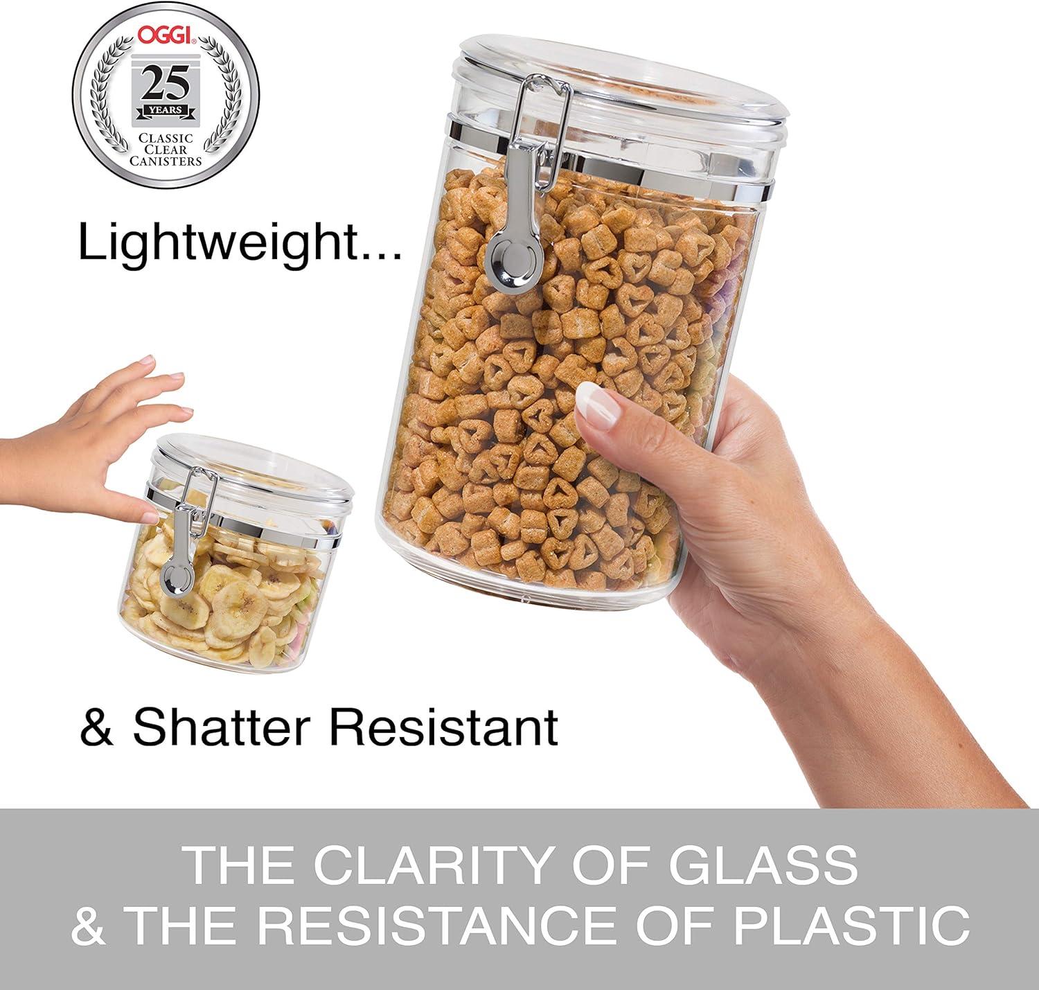 imageOggi Clear Canister with Clamp Lid 28 oz  Large Airtight Food Storage Container for Kitchen ampamp Pantry Storage of Bulk Dry Foods Including Pasta Flour Sugar Coffee Rice Tea Spices ampamp Herbs150Fluid Ounce