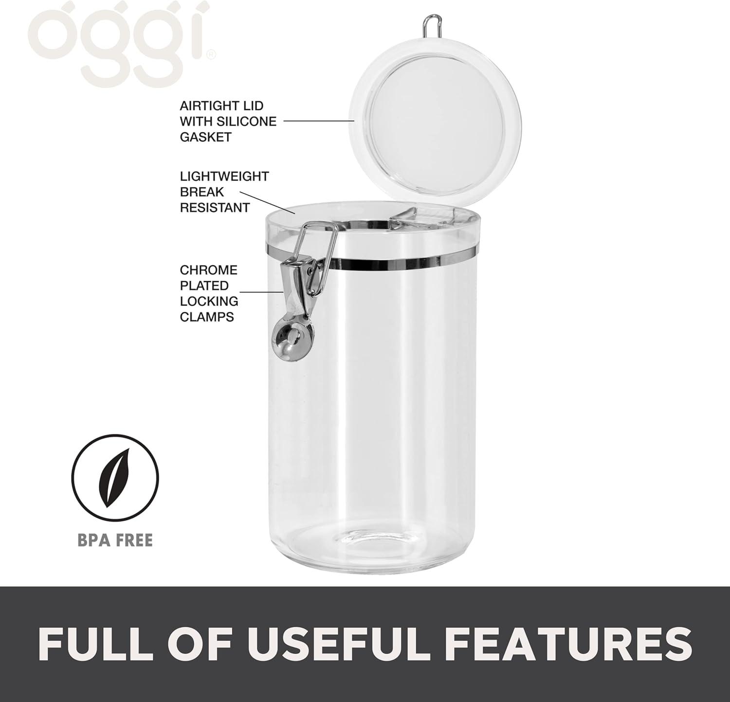 imageOggi Clear Canister with Clamp Lid 28 oz  Large Airtight Food Storage Container for Kitchen ampamp Pantry Storage of Bulk Dry Foods Including Pasta Flour Sugar Coffee Rice Tea Spices ampamp Herbs72Fluid Ounce