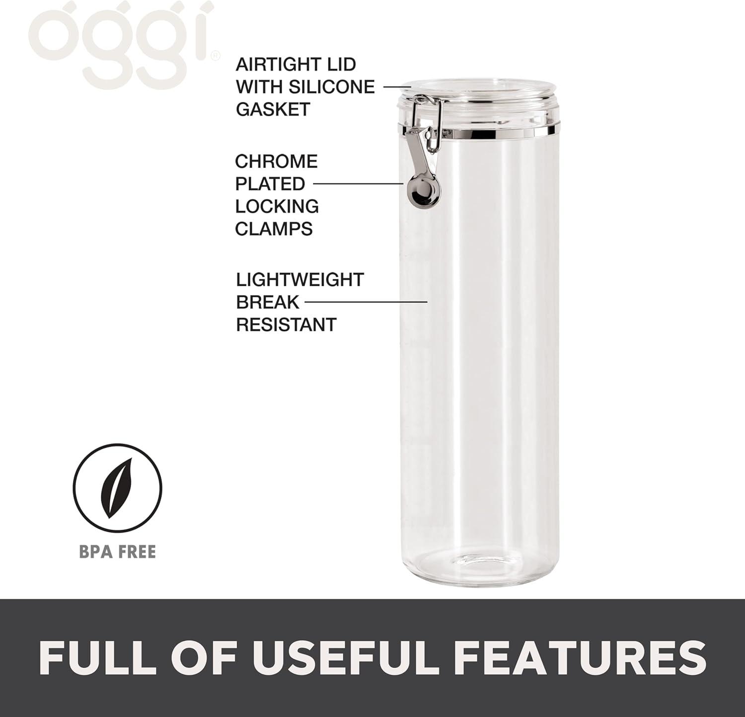 imageOggi Clear Canister with Clamp Lid 28 oz  Large Airtight Food Storage Container for Kitchen ampamp Pantry Storage of Bulk Dry Foods Including Pasta Flour Sugar Coffee Rice Tea Spices ampamp Herbs58Fluid Ounce
