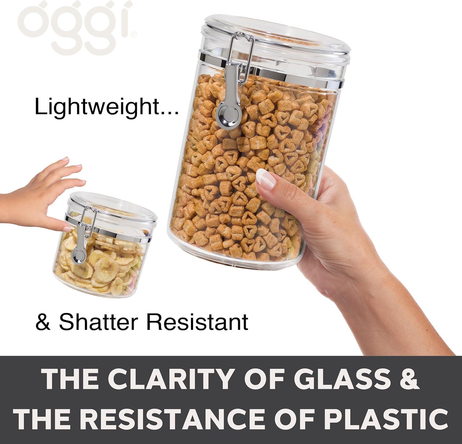 imageOggi Clear Canister with Clamp Lid 28 oz  Large Airtight Food Storage Container for Kitchen ampamp Pantry Storage of Bulk Dry Foods Including Pasta Flour Sugar Coffee Rice Tea Spices ampamp Herbs150Fluid Ounce