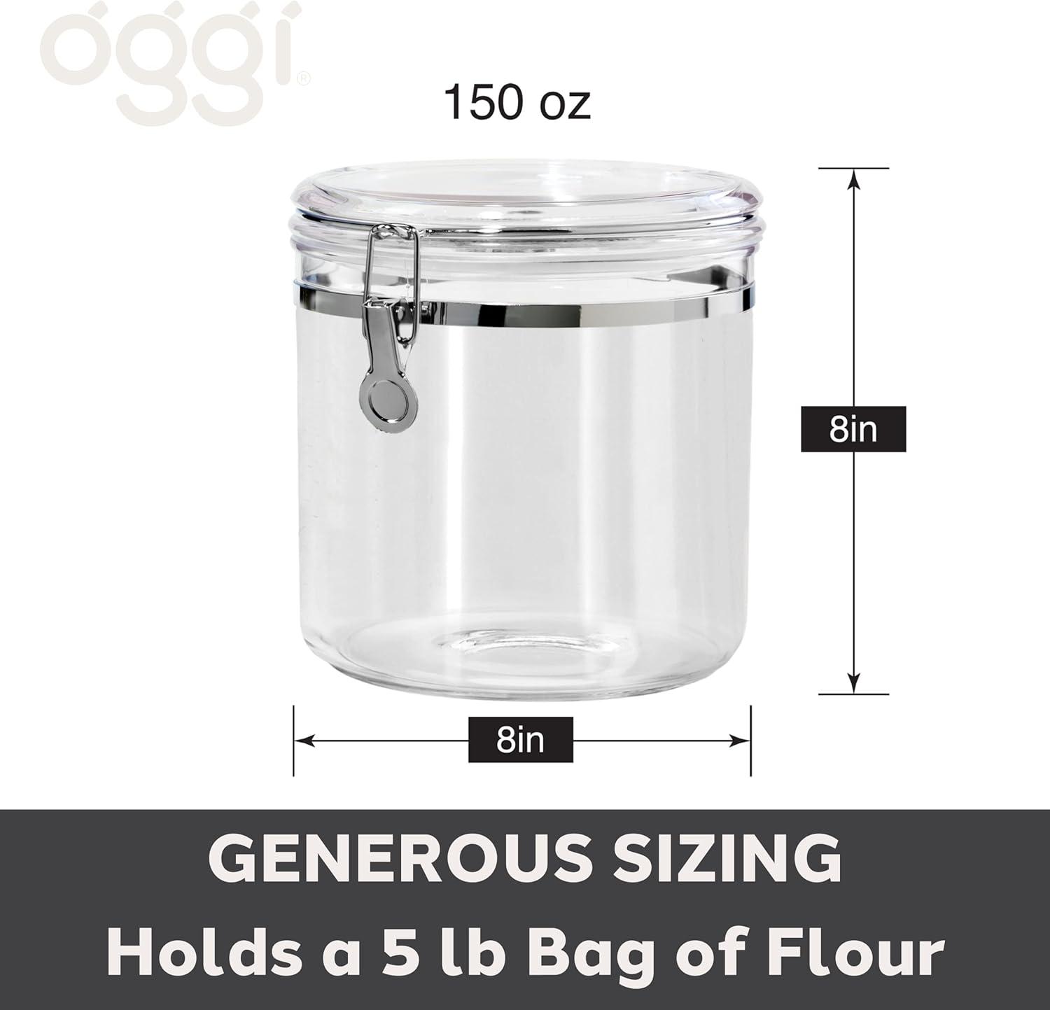 imageOggi Clear Canister with Clamp Lid 28 oz  Large Airtight Food Storage Container for Kitchen ampamp Pantry Storage of Bulk Dry Foods Including Pasta Flour Sugar Coffee Rice Tea Spices ampamp Herbs150Fluid Ounce