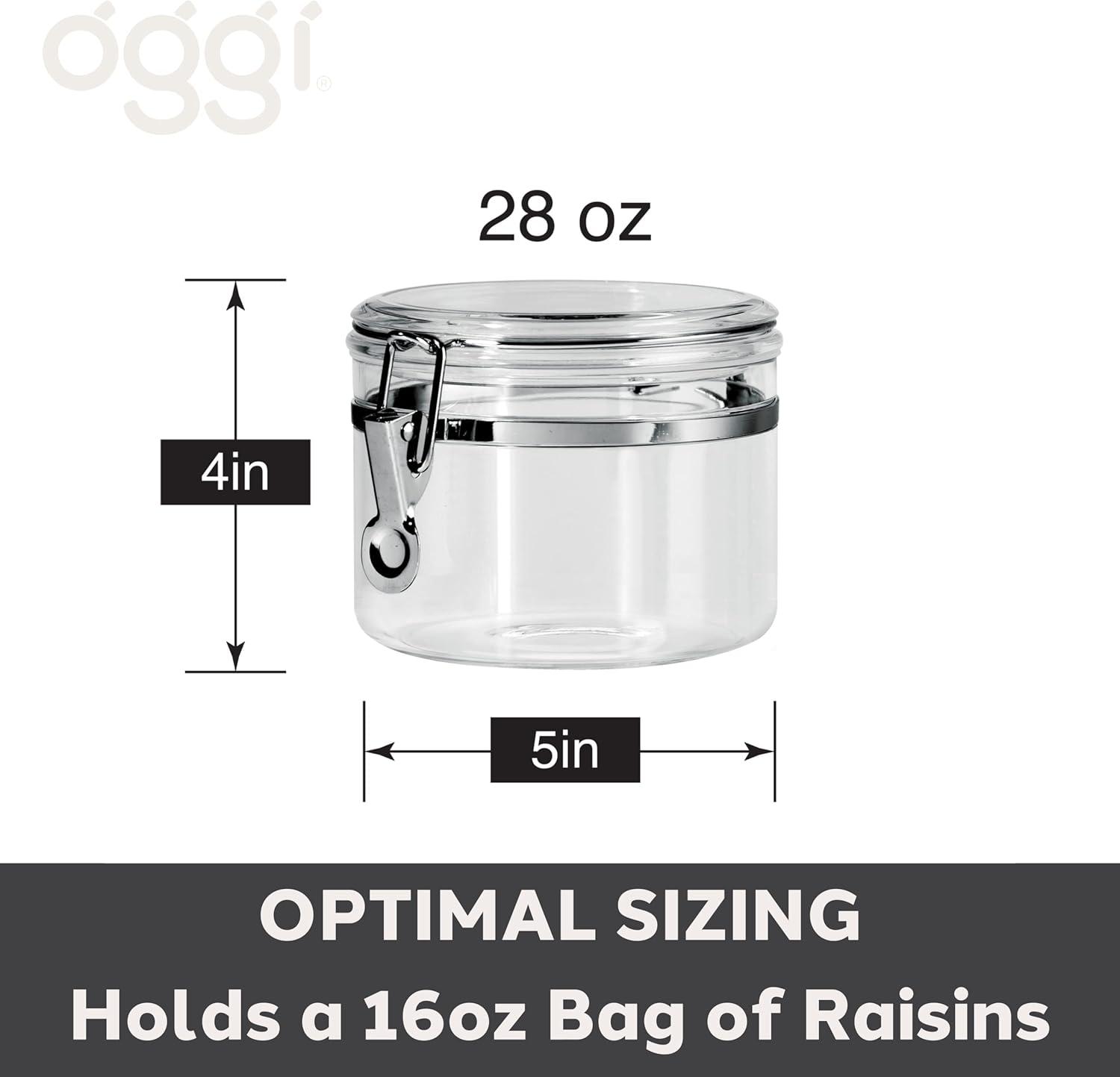 imageOggi Clear Canister with Clamp Lid 28 oz  Large Airtight Food Storage Container for Kitchen ampamp Pantry Storage of Bulk Dry Foods Including Pasta Flour Sugar Coffee Rice Tea Spices ampamp Herbs28Fluid Ounce