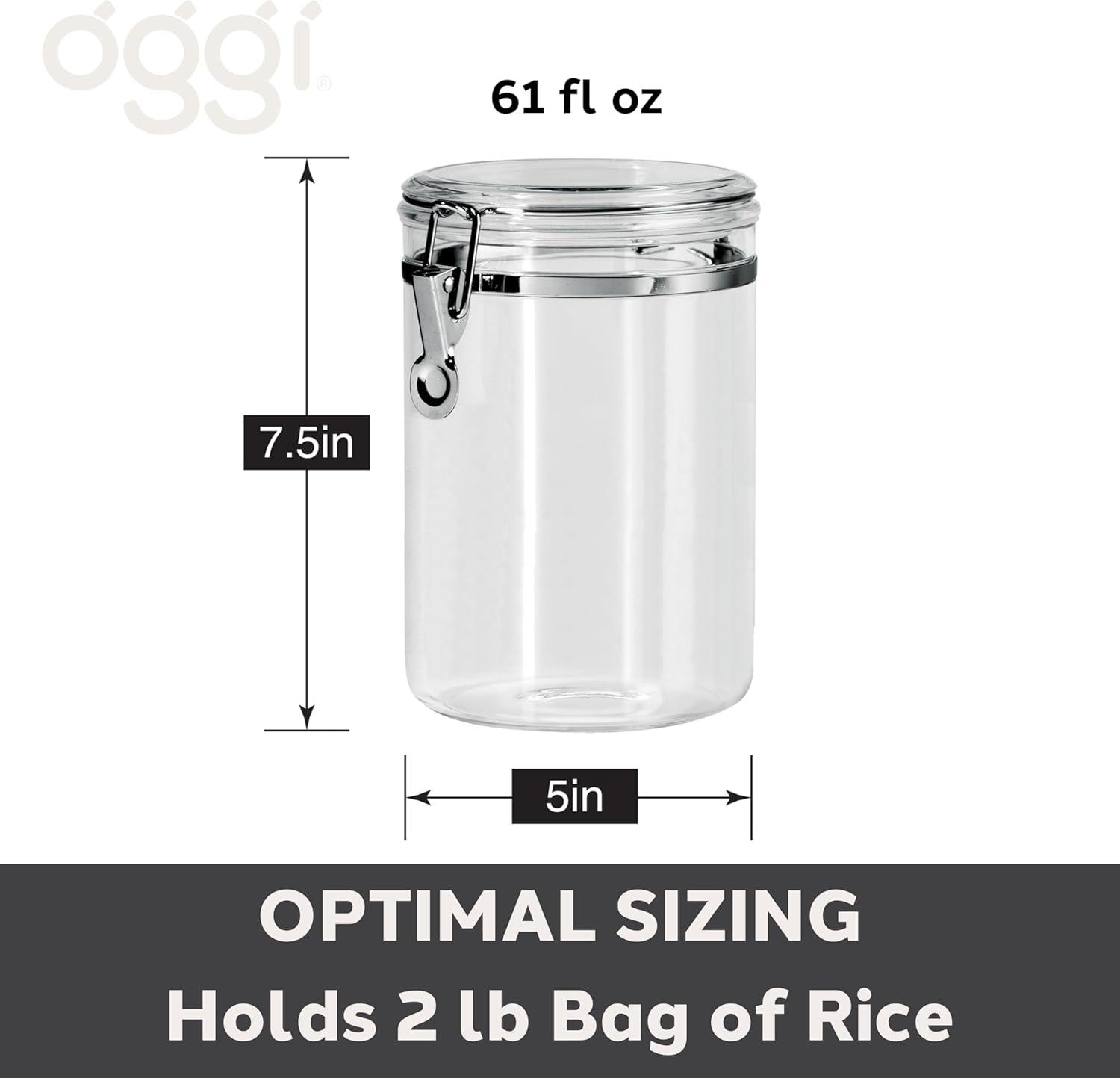 imageOggi Clear Canister with Clamp Lid 28 oz  Large Airtight Food Storage Container for Kitchen ampamp Pantry Storage of Bulk Dry Foods Including Pasta Flour Sugar Coffee Rice Tea Spices ampamp Herbs61Fluid Ounce