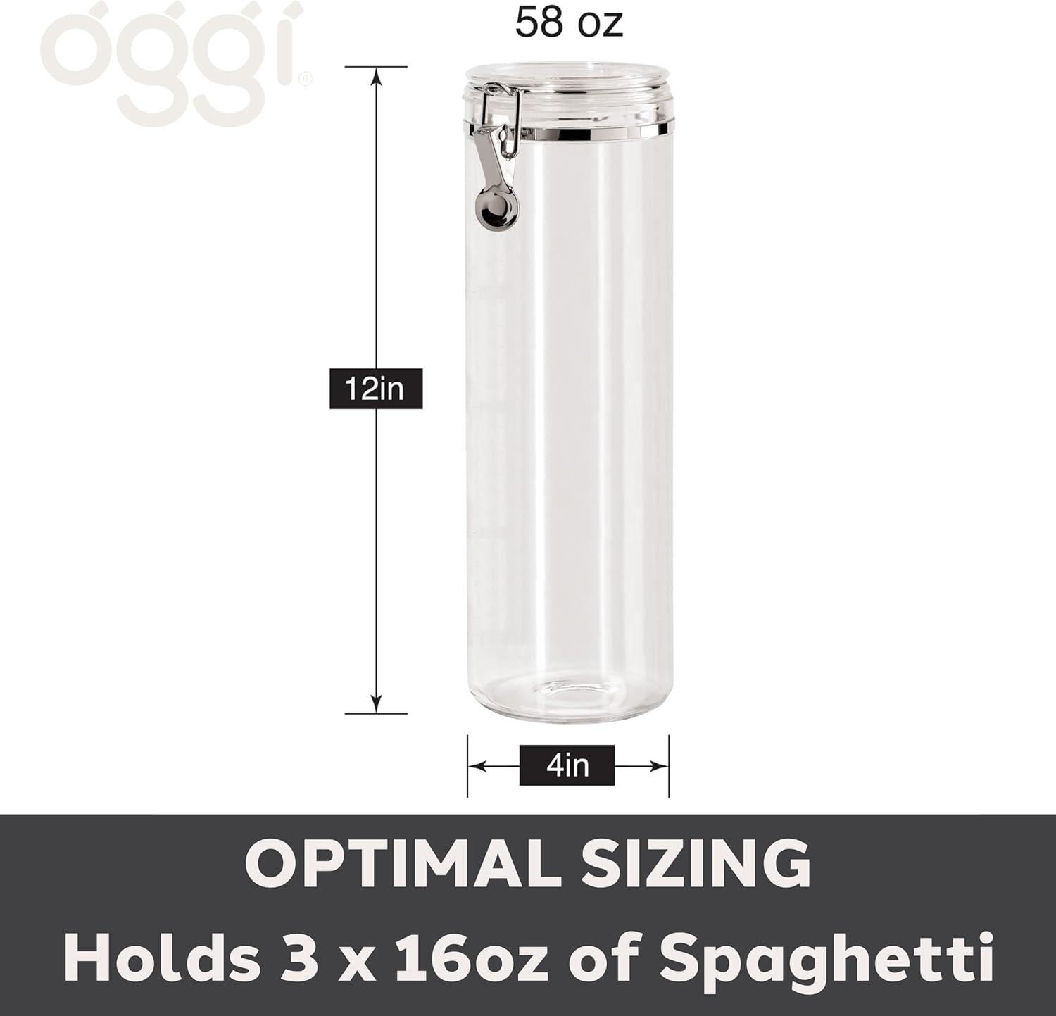imageOggi Clear Canister with Clamp Lid 28 oz  Large Airtight Food Storage Container for Kitchen ampamp Pantry Storage of Bulk Dry Foods Including Pasta Flour Sugar Coffee Rice Tea Spices ampamp Herbs58Fluid Ounce